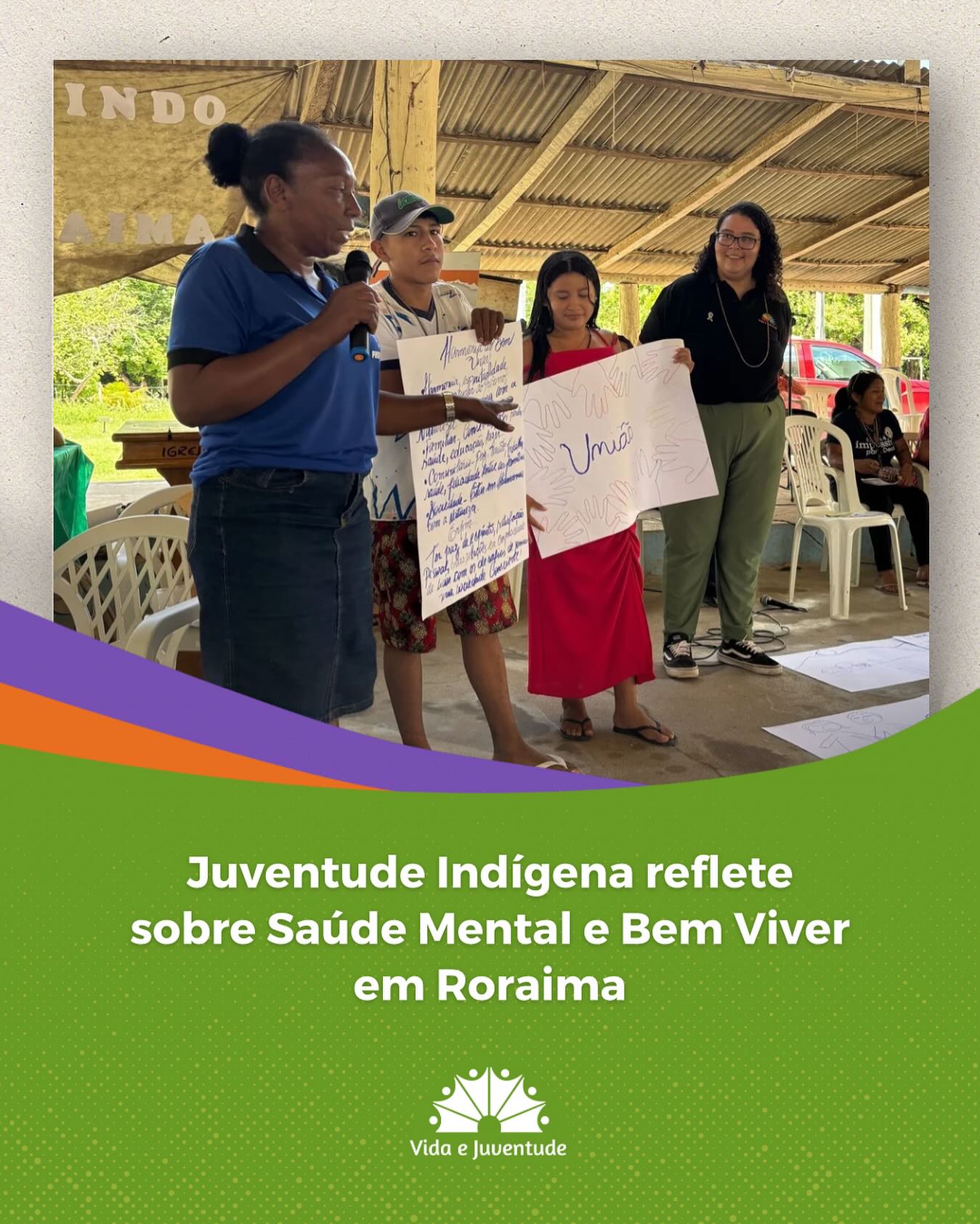 🔸Jovens da Comunidade Indígena Camará (Baixo Cotingo, Roraima) participaram, em 27/10, da oficina “Cuidar de Si: Juventude Indígena e Saúde Mental”, realizada pela equipe técnica do Vida e Juventude, formada por Eduardo Freitas, Jhenyffer Alves, Leila Rodrigues e Elis Dias.
O encontro promoveu autocuidado, diálogo sobre saúde mental e o fortalecimento das redes comunitárias de proteção, reforçando a parceria pelo Bem Viver com dignidade e esperança.
👉 Leia a matéria completa no site do Vida e Juventude.
🌐 www.vidaejuventude.org.br
#vidaejuventude #bemviver #saudemental #juventudeindígena