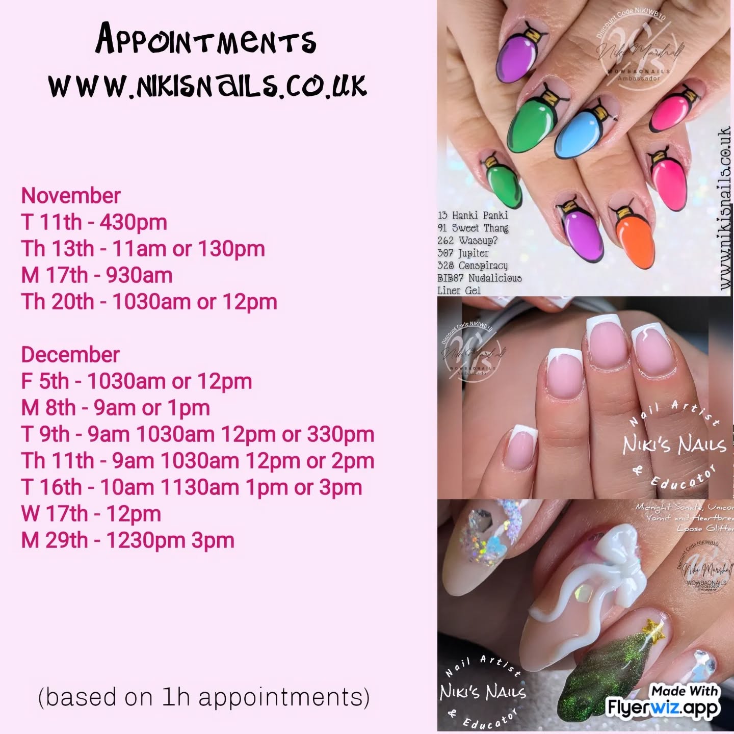 Snapshot time!
Showing available appointments left for 2025 plus course availability till May 2026 🫶🏼
Course bookings please message me if you can't book online (particularly 2 or 3 day courses)
Nail appointments all availability is on my website www.nikisnails.co.uk
#availability #nailappointments #courses #nailcourses #booknow