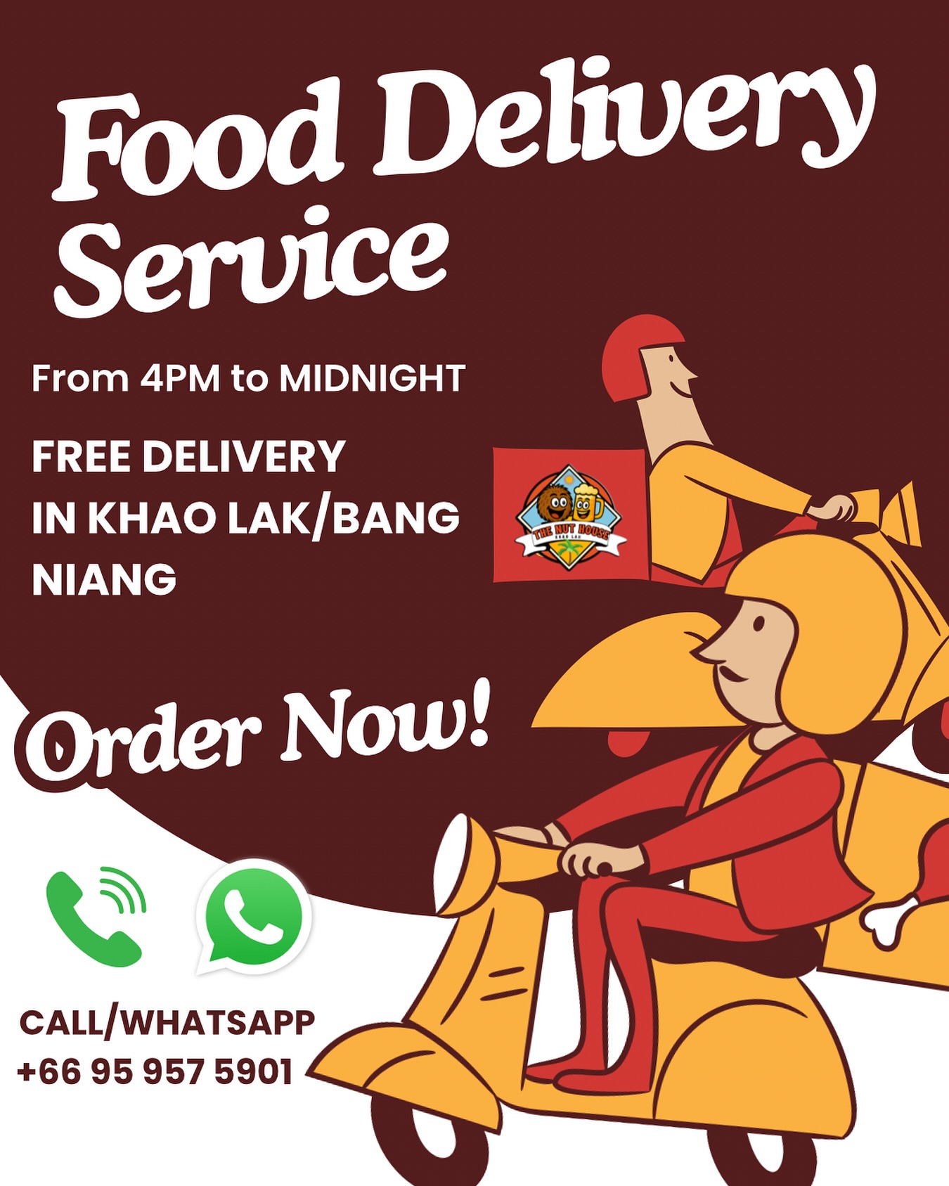 🚨 FREE Delivery Now 7 Days a Week! 🚨
Craving your Nut House favourites? 🍔🍕🍹
We’ve got you covered — delivery every day from 4PM till midnight!
Order in, kick back, and let us bring the good stuff straight to your door 🏡💨
📞 Call or WhatsApp to order: +66 959 575 901
📍 The Nut House Bar & Café – Bang Niang Road
👇See the menu on👇
https://www.tripadvisor.com/Restaurant_Review-g303917-d33372217-Reviews-The_Nut_House_Khao_Lak-Phang_Nga_Phang_Nga_Province.html
#KhaoLakEats #FoodDelivery #TheNutHouseKhaoLak #KhaoLak #BangNiang #LateNightEats #KhaoLakFood #DeliveryKhaoLak