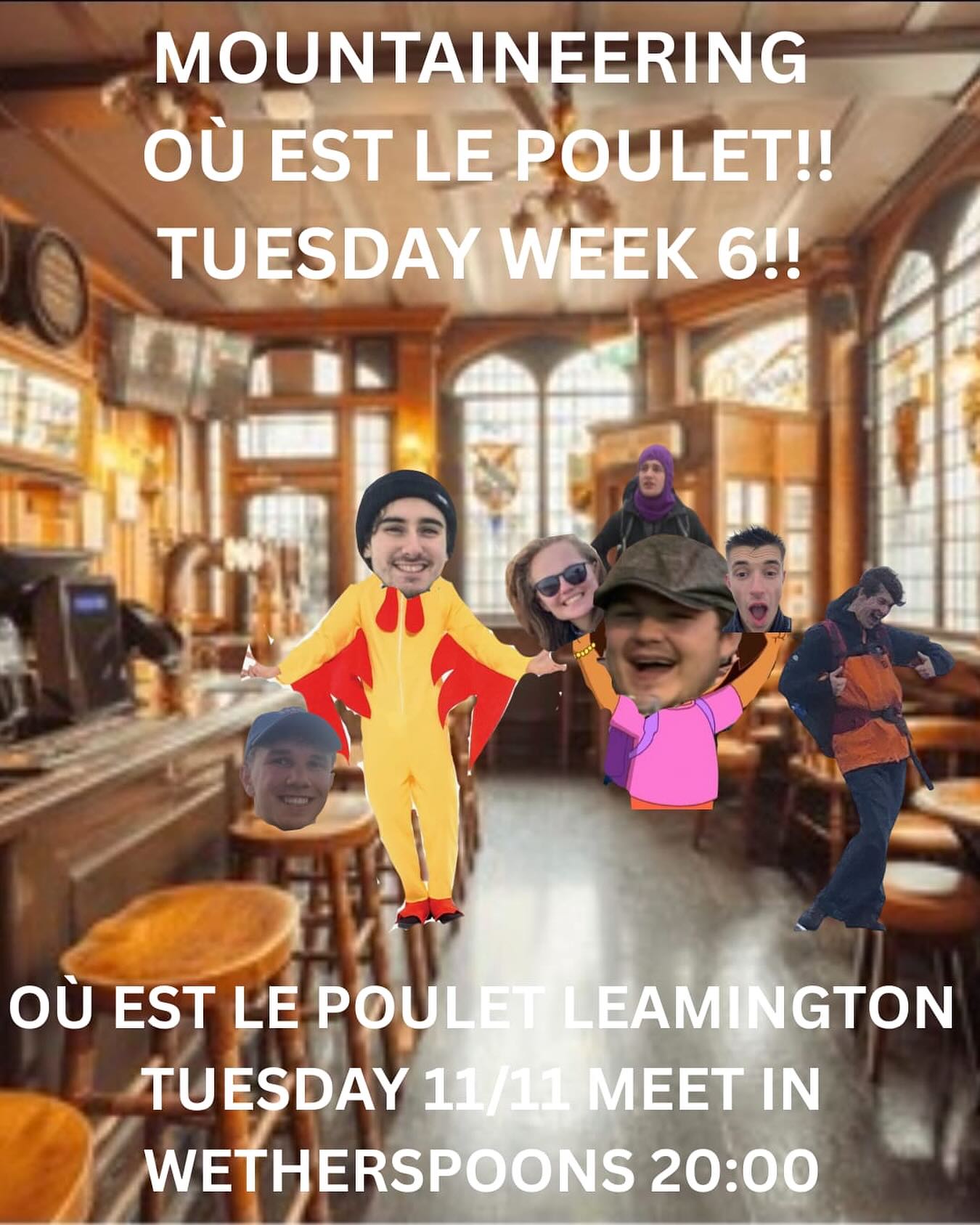 Mountaineers!!
It’s Ou est le Poulet time!! Join us on Tuesday for an epic race to find the chicken!!
We look forward to seeing you there!!