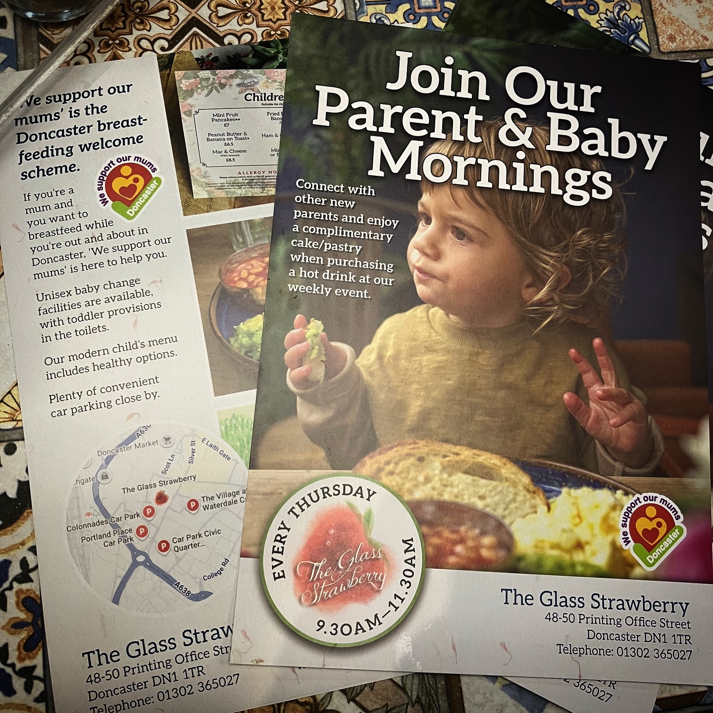 Gorgeous grandson of the owner @theglassstrawberry features on their latest flyer #designforprint #breastfeedingawareness #wesupportourmums #doncasterisgreat