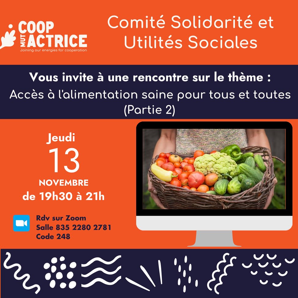 Le Comité Solidarité et Utilités Sociales de la CoopMutActrice, la coopérative Pas-Sages qui réunie une vingtaine d’habitats participatifs sous forme coopérative, te propose la 2e partie (reportée du mois de juin) de la présentation / partage sur l’accès à l’alimentation saine pour toutes et tous.
RDV le Jeudi 13 novembre de 19h30 à 21h
Salle Zoom 835 2280 2781 / Code 248
Le réseau Mon Epi, le 100e singe, le PAT.....ça te dit quelque chose ?
Pas vraiment ? Alors viens en savoir plus lors de cette soirée où nous présenterons des possibles pour s’alimenter de façon éthique
Et si tu connais déjà et désires partager tes expériences, bienvenue à toi !
Nous prendrons un temps d’échange.... pour voir d’autres possibles....voir ce que l’on peut mettre en place, au sein de nos écolieux
ps : afin d’avoir une vision globale du sujet, voici en replay la 1ère partie de la présentation sur le thème de la Sécurité Sociale Alimentaire
Lien vers la partie 1 : https://youtu.be/RCd8zIJlMRI
#écolieux #lieuxdeviecollectifs #oasis #lespassages #cooperative #participation #ecovillage #habiterautrement #ecologies #ecolos #vivreautrement #sascooperative #BienVivreEnsemble #mondedapres #CoopérativeHabitants #Solidarité #HabitatCollectif
#habitatparticipatif