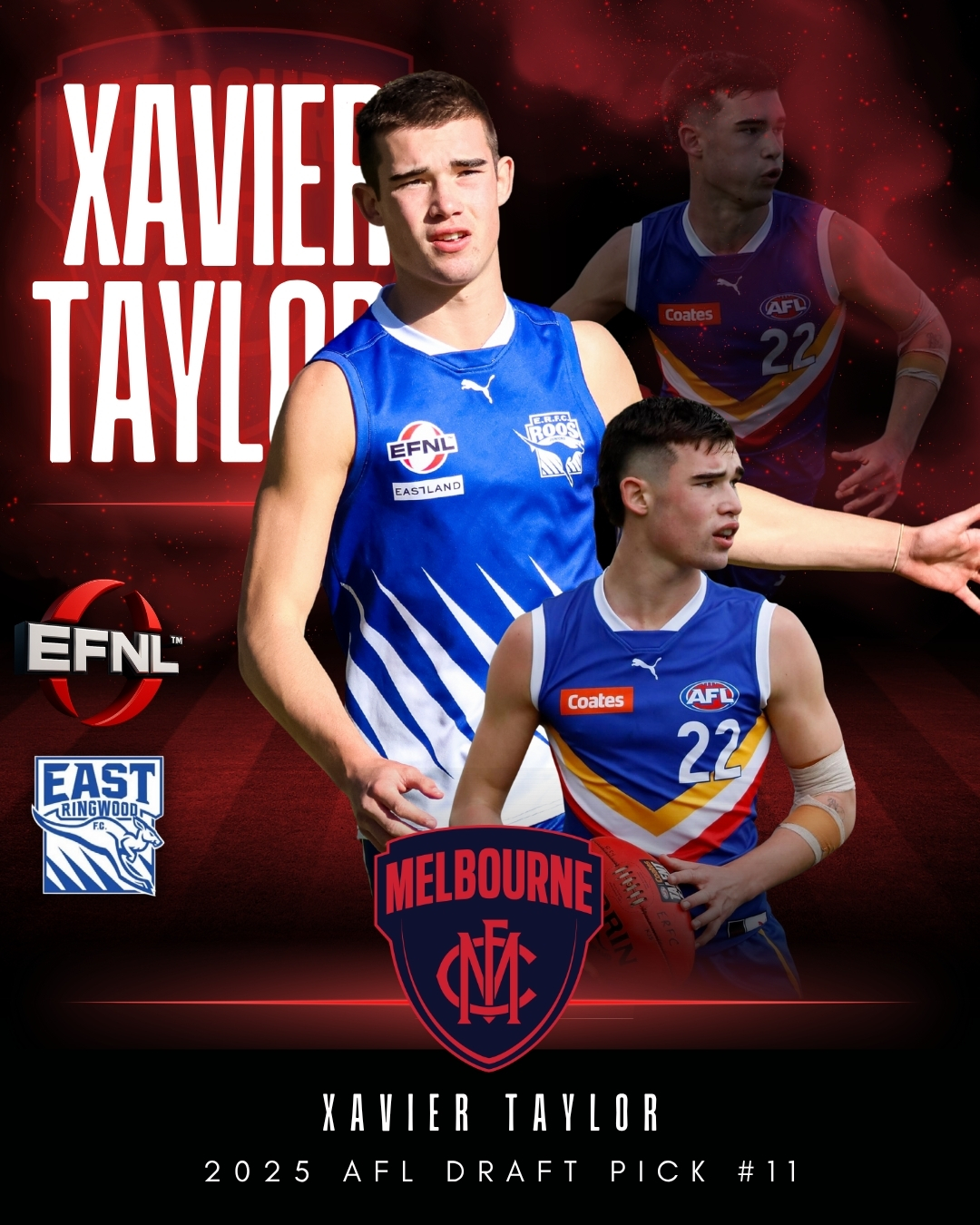 AFL 2025 Draft | Pick Number 11 - Xavier Taylor
Congratulations to @eastringwoodfc's Xavier Taylor, selected at Pick Number 11 in the AFL Draft by the @melbournefc!