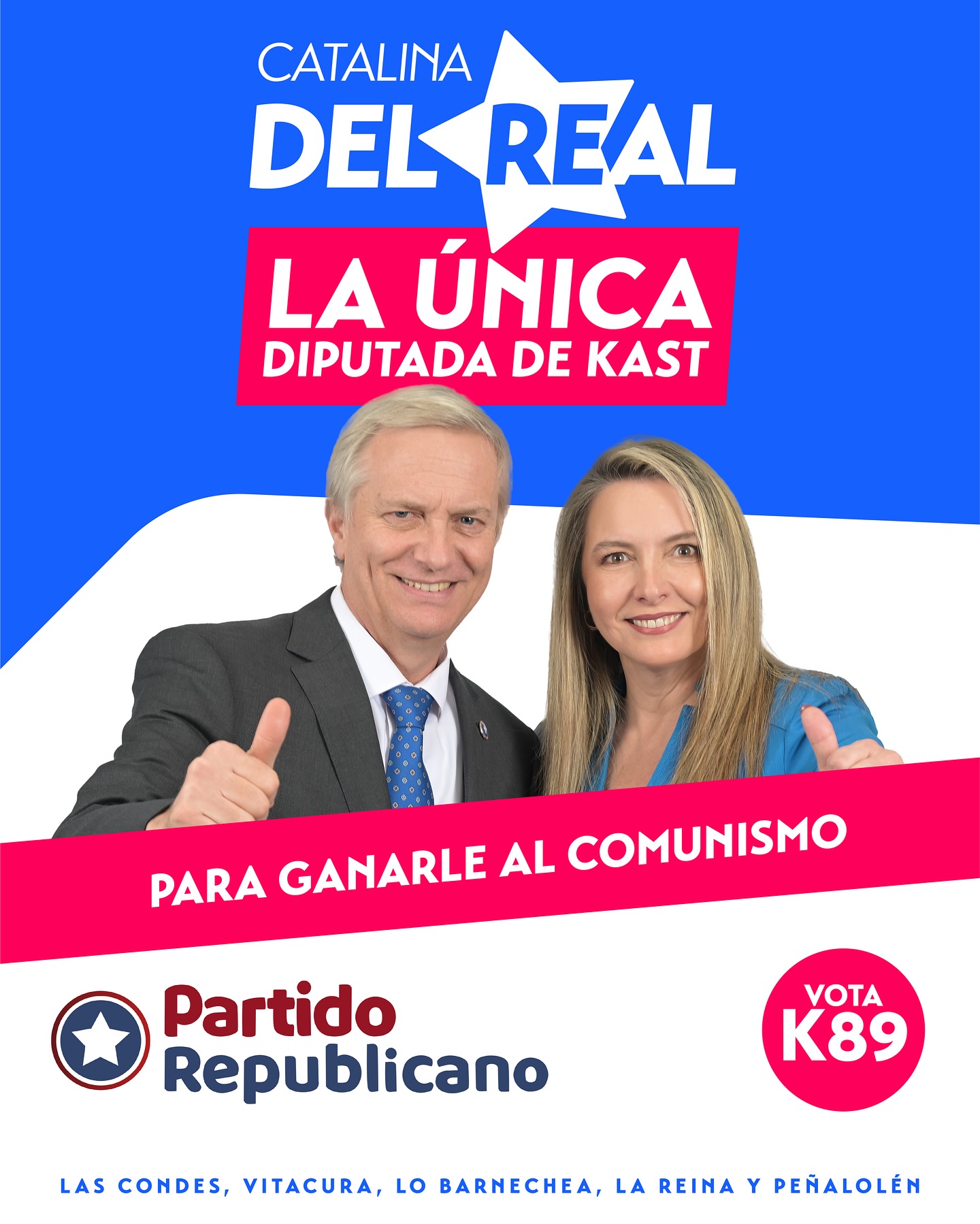 Esta elección lo define todo, nos jugamos el seguir en el camino del desorden y el comunismo o recuperamos el país que tanto queremos. 🇨🇱
Solo hay una candidata en el distrito que ha estado desde el principio defendiendo tus valores con fuerza y sin miedo. 💪
Porque para ganarle al comunismo, se necesita coraje, convicción y coherencia: este 16 de noviembre, vota Catalina del Real, la ÚNICA diputada de Kast, K-89. 🗳️
#LaÚnicaDiputadaDeKast #ParaGanarleAlComunismo #CatalinaDelReal #Republicanos #Kast #LaFuerzaDelCambio
