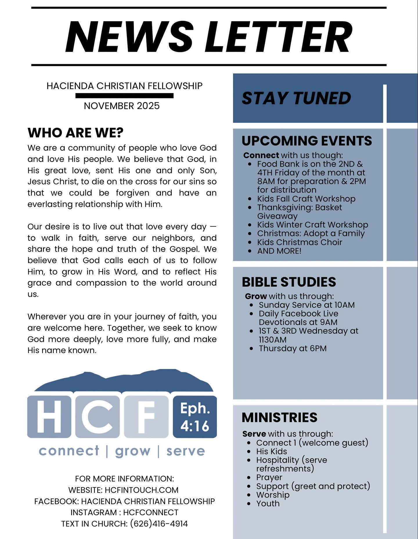 Share with those in or around La Puente, especially if they’re looking for a home church! Jesus said come follow me, that was it, the rest was a bonus! We want to give that same invite to follow God and let’s see what happens!
