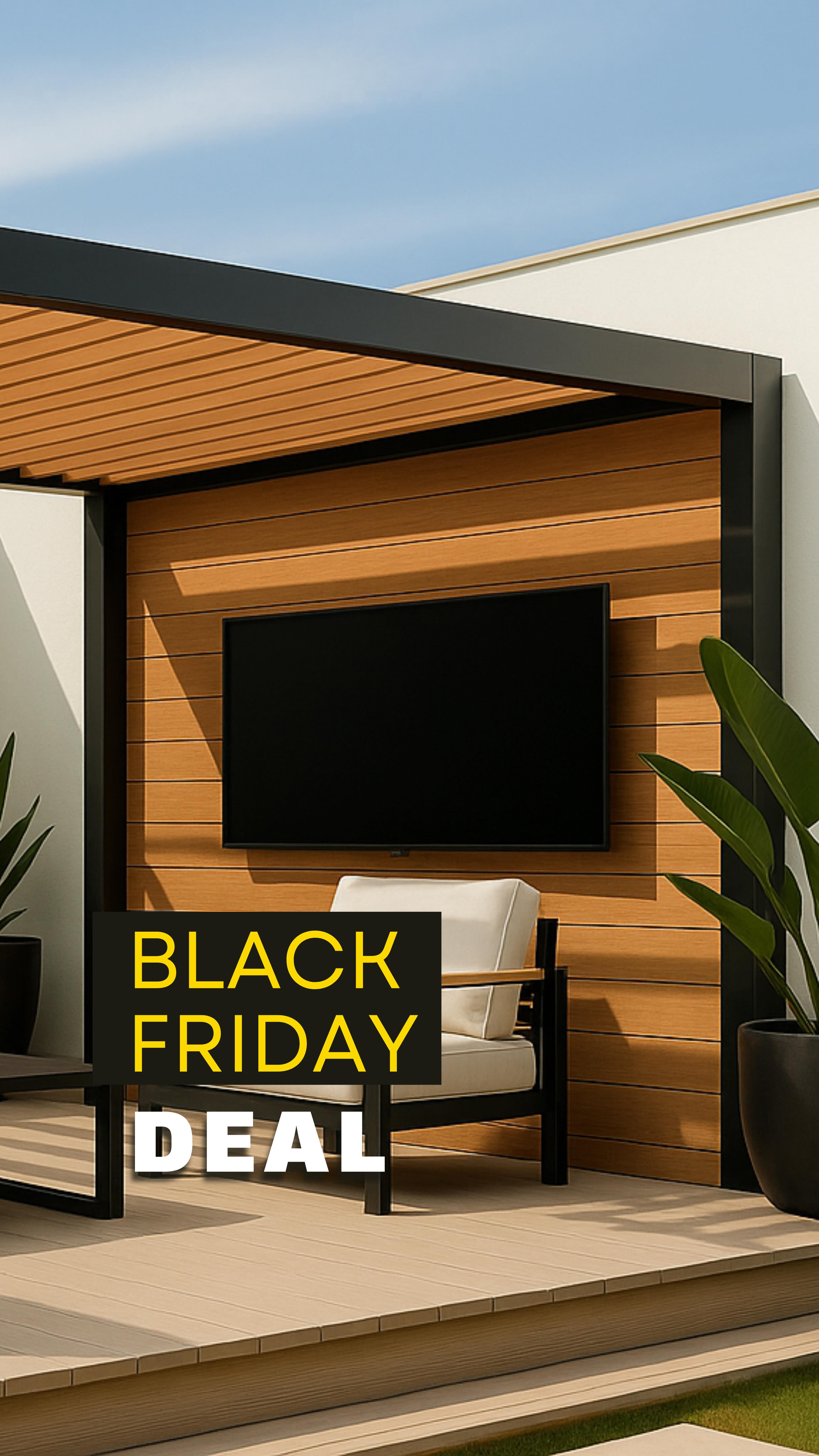 🎁 Black Friday Offer — This Month Only
Get a FREE TV with your new Pergola.
The perfect excuse to enjoy your outdoor space even more!
-——————————————————————
🎁 Oferta Black Friday — Solo por este mes
Llévate un televisor GRATIS con tu nueva pérgola.
La excusa perfecta para disfrutar aún más de tu espacio exterior!