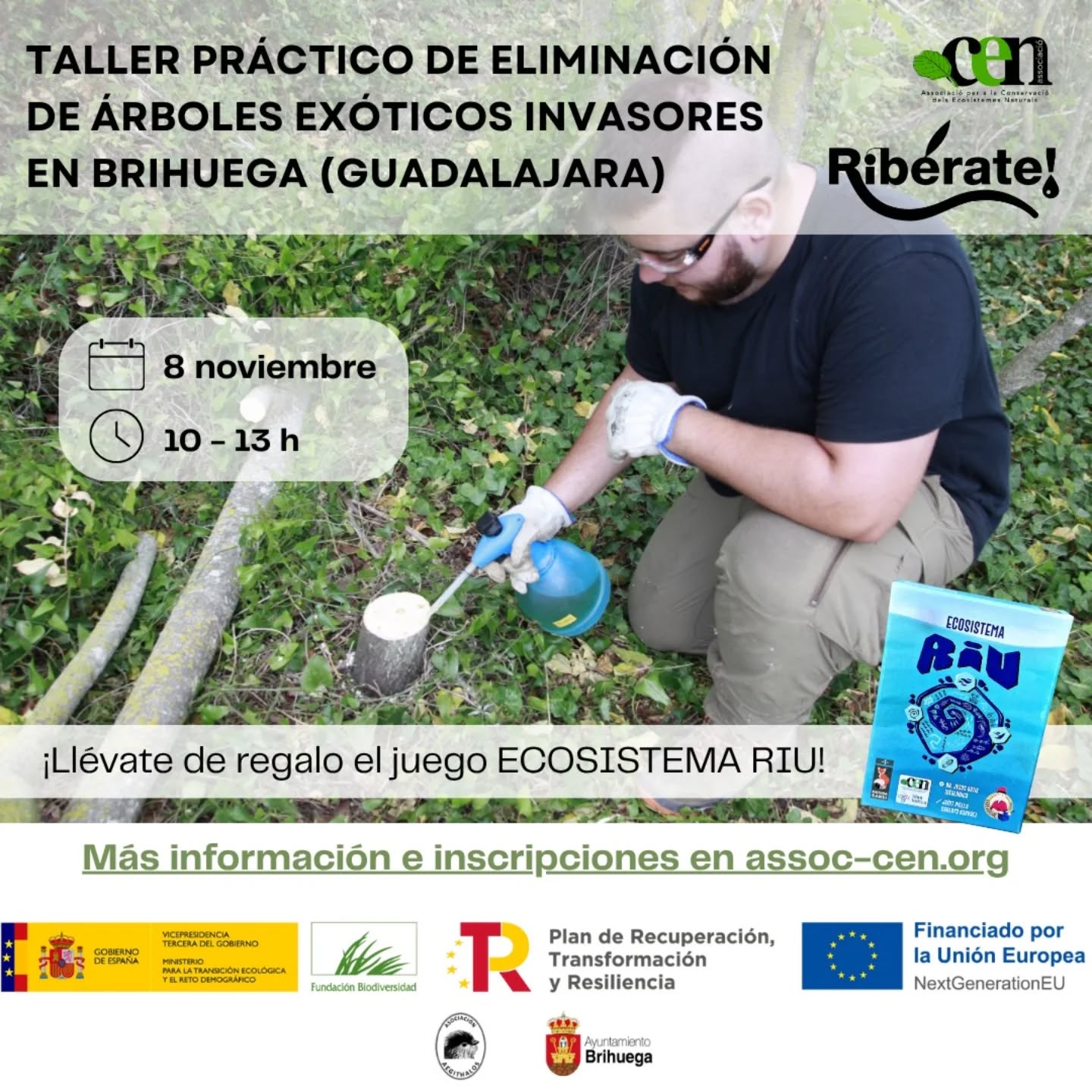 📢 ¡Nueva actividad para este fin de semana! Se trata de un taller práctico de eliminación de árboles exóticos invasores.
📍Brihuega
🗓️ 8 de noviembre
⚠️ Necesario inscribirse en assoc-cen.org
ℹ️ Toda la información en assoc-cen.org
#asociaciónaegithalos #Brihuega #Guadalajara #flora #vegetaciónexótica #conservacióndelanaturaleza