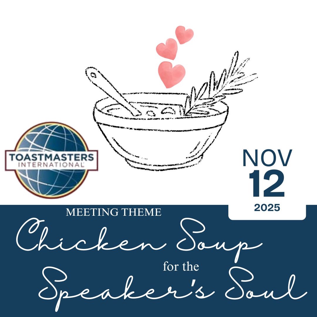 Have you ever wished you felt more confident speaking in front of others?
Join Unicorn Tribe Toastmasters for a cozy, inspiring evening called
✨ Chicken Soup for the Speaker’s Soul ✨
We’re celebrating 101 years of Toastmasters International — and inviting you to experience what it’s like to grow your voice in a friendly, supportive community.👏