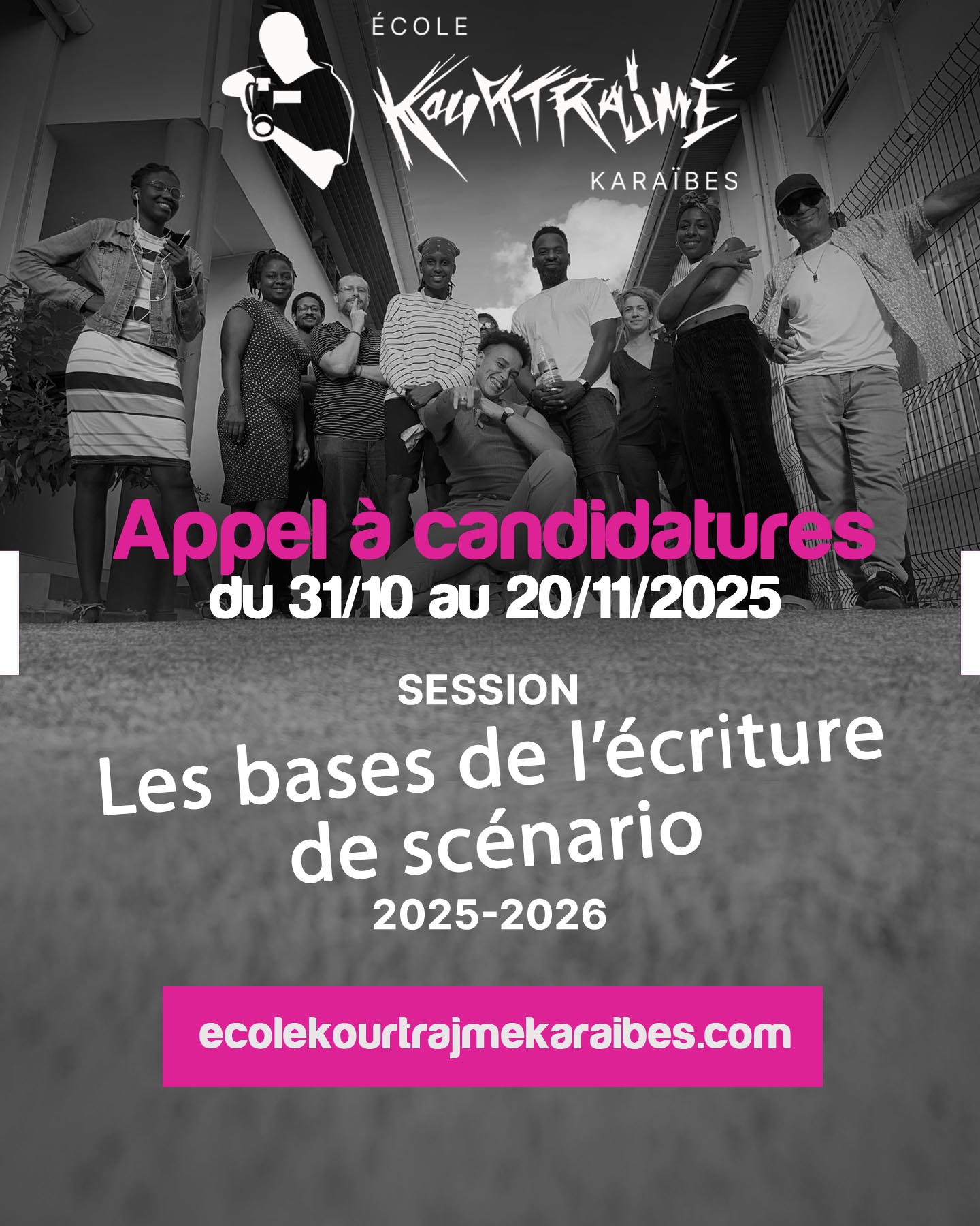 🔥 ON LANCE L’APPEL À CANDIDATURES POUR LA PROMO 2 SCÉNARIO ! 🔥
Les candidatures, c’est maintenant !
Rejoins l’aventure Kourtrajmé Karaïbes et forme-toi à l’écriture collective pour le cinéma, les séries et les nouveaux médias.
✅ On t’attend si tu aimes écrire, réécrire et travailler en équipe, pour créer des personnages et inventer des récits ancrés dans notre territoire et notre diversité.
Pas besoin d’avoir déjà étudié le cinéma, juste de la curiosité, de la rigueur et l’envie d’apprendre ensemble.
📅 Session : décembre 2025 – juin 2026
📍 Pointe-Noire, Guadeloupe
📝 Candidatures ouvertes jusqu’au 20 novembre 2025
💻 Formulaire sur www.ecolekourtrajmekaraibes.com
ou lien en bio.