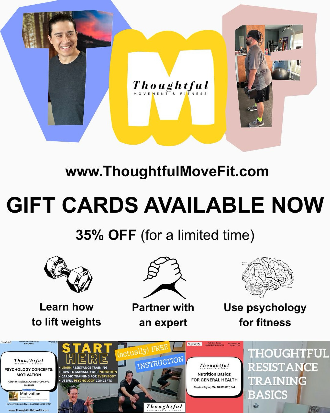Gift cards available now. Go to www.ThoughtfulMoveFit.com to purchase.