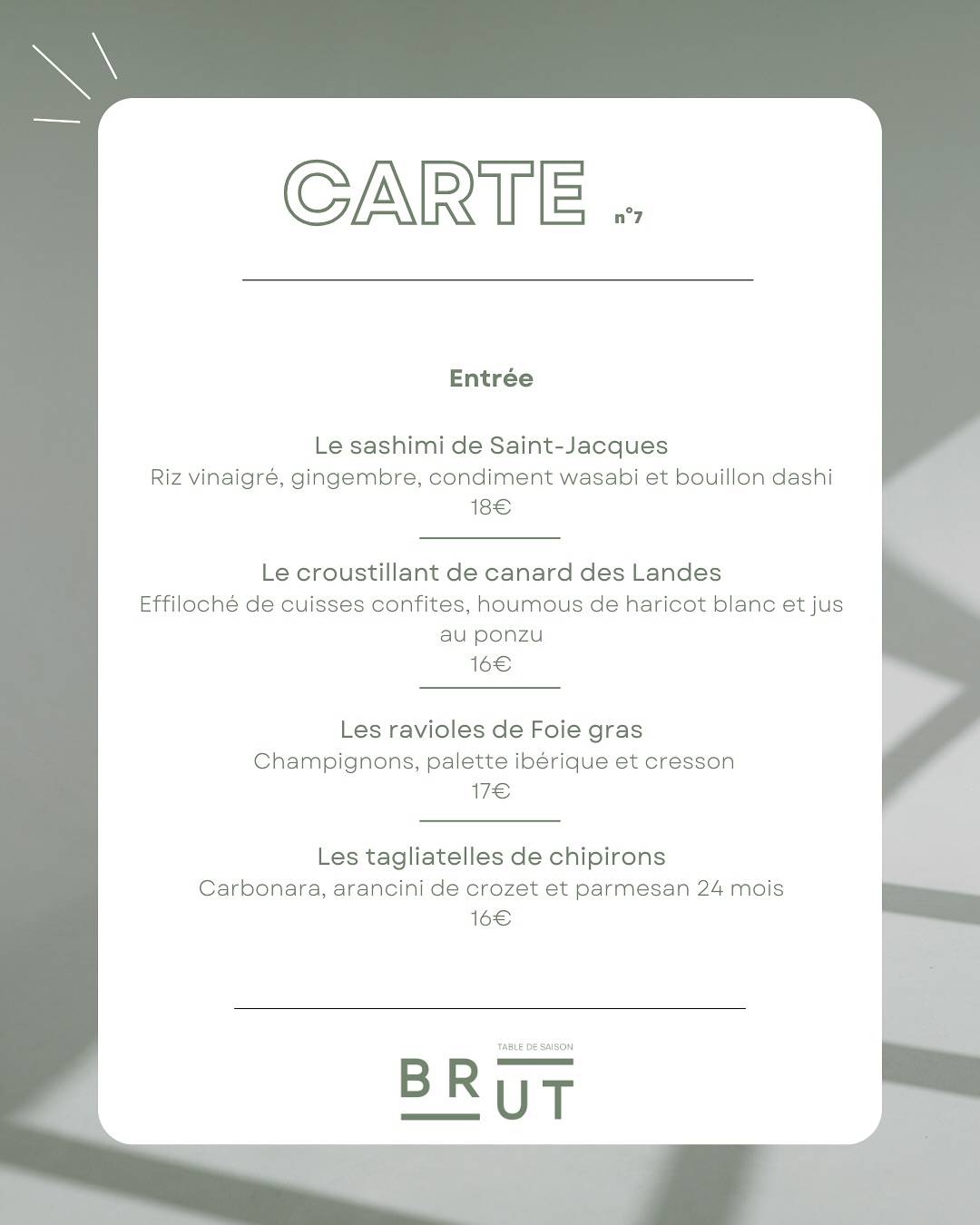 PS: Vous avez un nouveau message…
Les saisons changent, notre carte évolue. Venez découvrir notre nouvelle carte le Vendredi 6 Novembre. La septième, et oui déjà.
👨🏻🍳♥️
#brut #tabledesaison #Gastronomie #RestaurantLove #collegeculinairedefrance #collegeculinaire #CuisineGourmande #ChefCuisine #Restaurantsaintdeluz #DéliceCulinaire #ArtCulinaire #CuisineLocale #DînerGastronomique #TableGourmet #SaveursDuMonde #PlatsGourmands #MenuDuJour #ExpérienceCulinaire #BonAppétit #Restaurateurs #FoodieFrance #PlatsSignature #CuisineDeSaison #saintjeandeluz