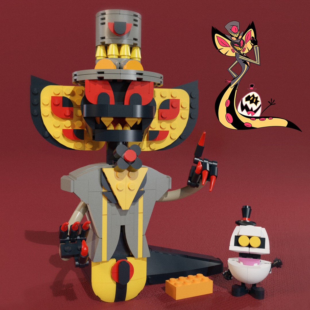When creating Sir Pentious from Hazbin Hotel out of LEGO, the biggest challenge I faced was his long, slender body. This caused stability issues and made for a somewhat unsatisfying building experience, as most of the time would be spent constructing the body. For this reason, I experimented with exaggerating some of his features, resulting in a recognizable, compact, and fun-to-build character.