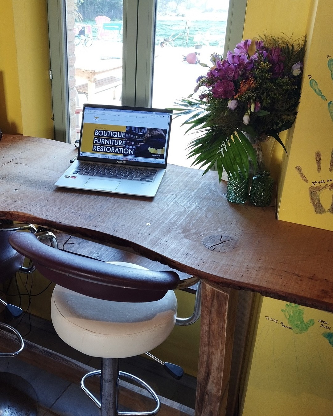 NEW CREATION
My love of upcycling has led me to making this rustic breakfast bar using oak off cuts. This one takes pride of place at home.
The bar fits into place and slides out as needed. Oak top treated, cut to fit and waxed downed with oak legs sanded but keeping some of the bark.
I am starting on a coffee table for a customer next.
If you are looking for something unique and different do ask.