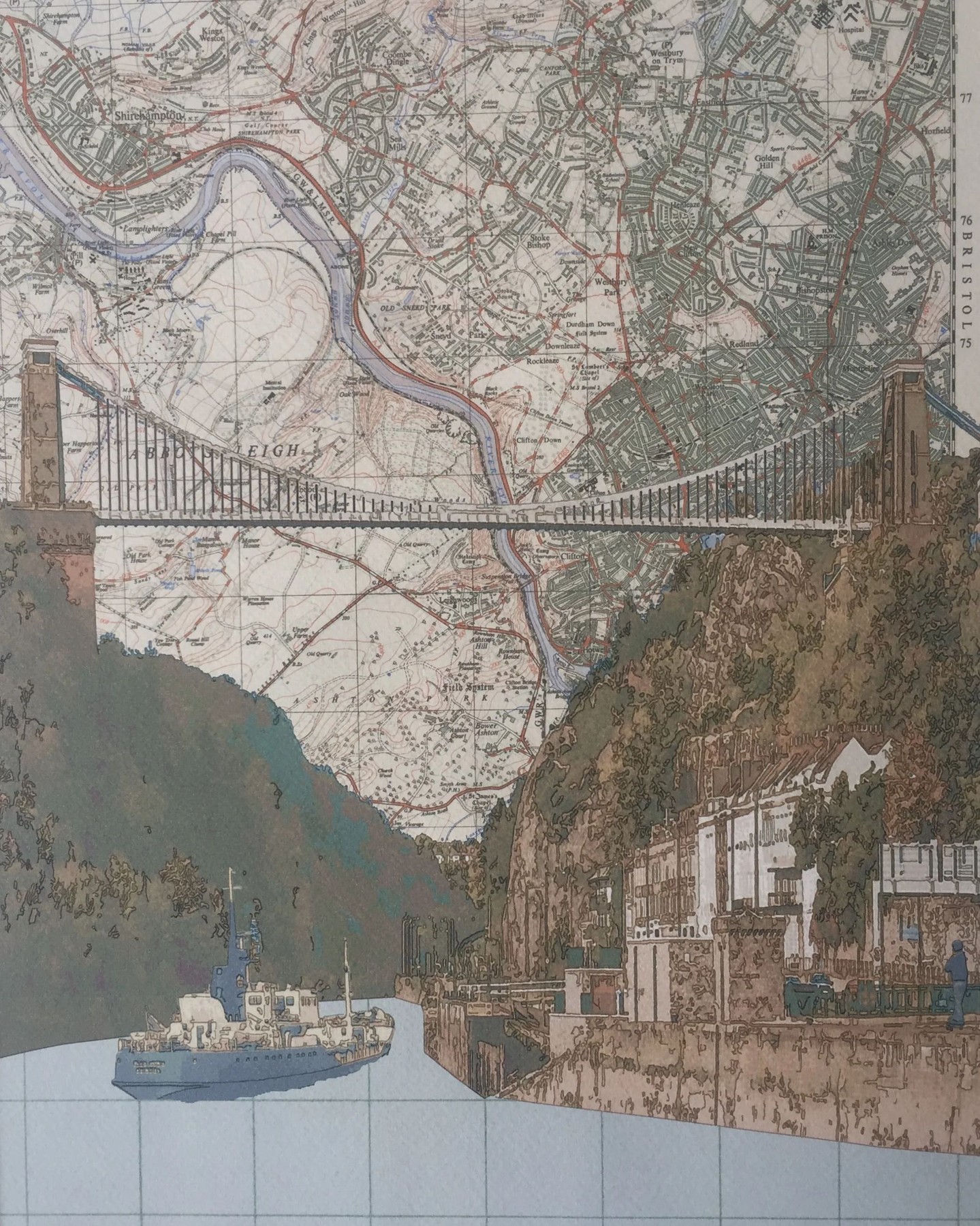 #MapMonday On this day in 1864, the Clifton Suspension Bridge, Bristol, opened - a memorial to Isambard Kingdom Brunel, the engineer and designer who had died 5 years earlier. This artwork, created by Chris Snow, shows the bridge on a 1950s Ordnance Survey map
https://mapsanddiagrams.co.uk/products/bristol-clifton-suspension-bridge-limited-edition-print-on-ordnance-survey-map-by-chris-snow-maps-diagrams-copy
