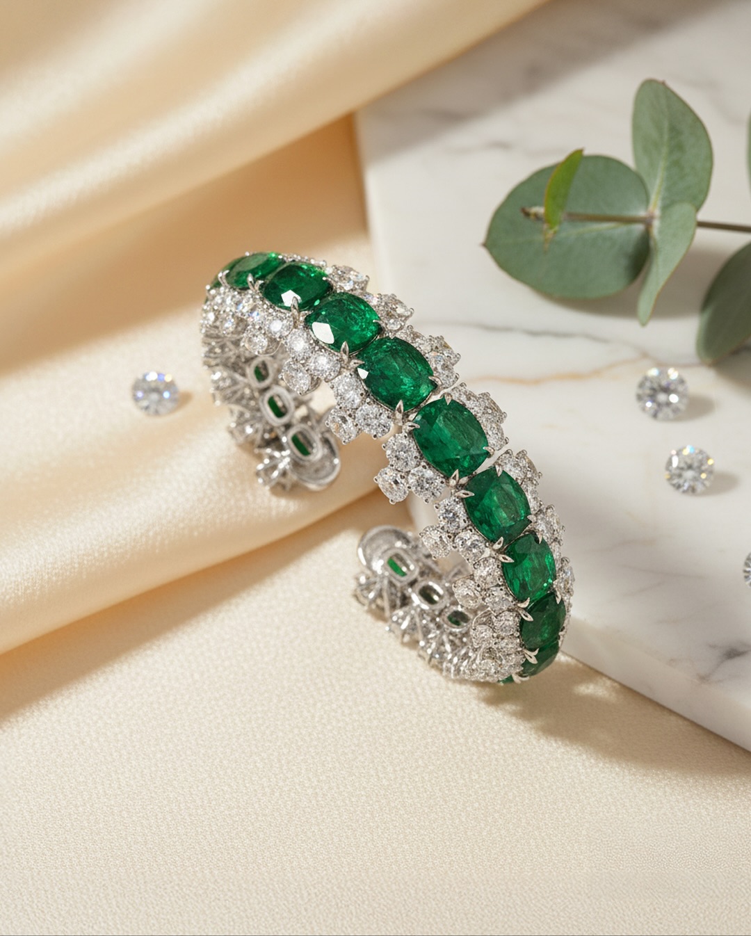 It catches the light like a secret.
27.91 carats of Zambian emeralds glow with a pulse of their own, surrounded by 15.53 carats of diamonds. Reflections of perfection.
#DilaExclusive #HighJewellery #ZambianEmerald #EmeraldBracelet #DiamondArtistry