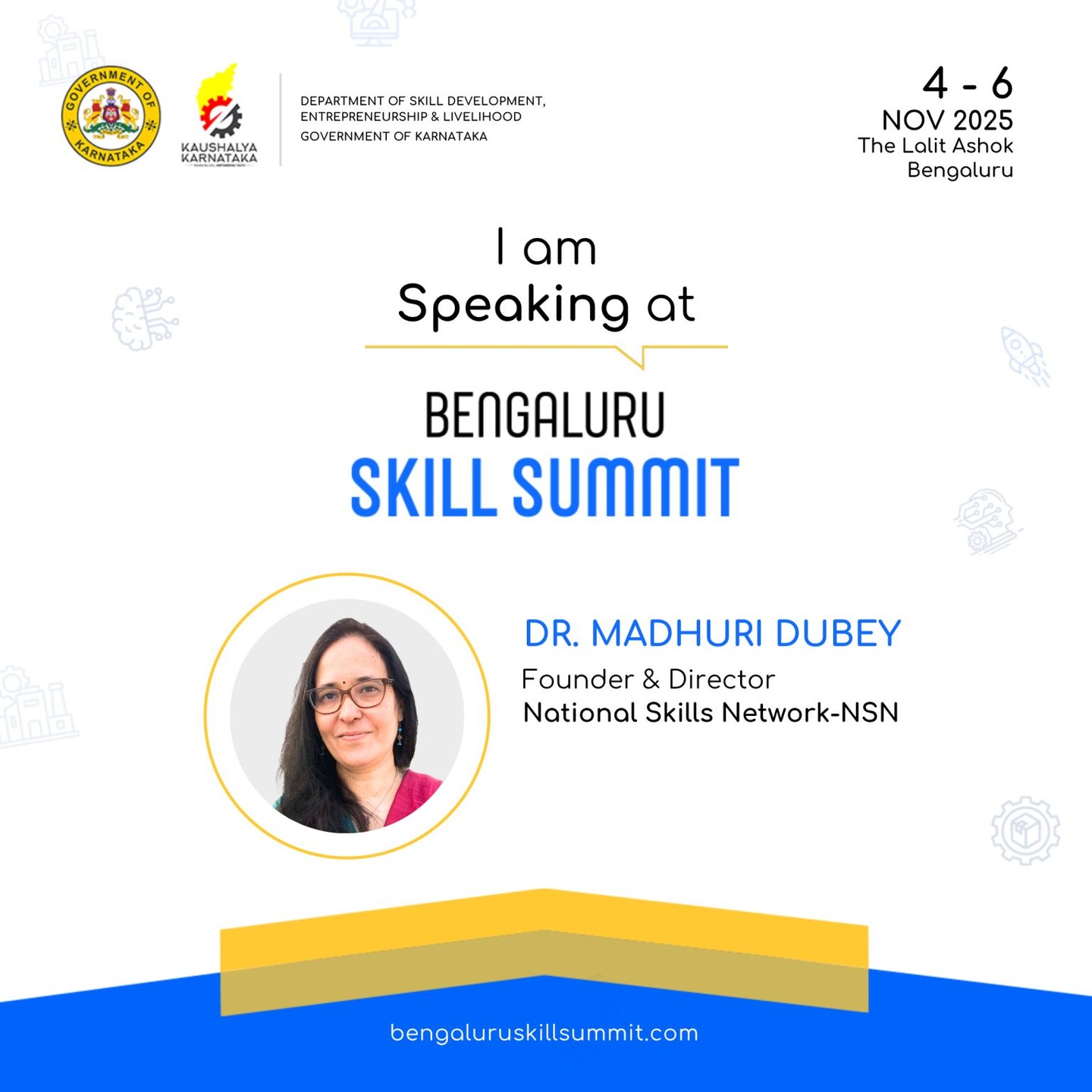 We’re excited to share that our Founder-Director, Dr. Madhuri Dubey, will be speaking at the Bengaluru Skill Summit on “Driving Skills Innovation through Collaboration” alongside Dr. Abhilasha Gaur and Dr. P.B. Kotur. Organised by the Department of Skill Development, Entrepreneurship & Livelihood (SDEL), Government of Karnataka, and hosted by the Karnataka Skill Development Corporation (KSDC - ಕರ್ನಾಟಕ ಕೌಶಲ್ಯ ಅಭಿವೃದ್ಧಿ ನಿಗಮ) and Karnataka Skill Development Authority (KSDA) — with the Karnataka Digital Economy Mission (KDEM) as Knowledge Partner — the Summit will bring together leaders and innovators to accelerate India’s skilling and innovation agenda. We’re excited to be part of conversations shaping the future of India’s workforce. #BengaluruSkillSummit #SkillDevelopment #Leadership #FutureOfWork #Innovation #Upskilling #Karnataka #IndiaSkills #Workforce2030 We’re excited to share that our Founder-Director, Dr. Madhuri Dubey, will be speaking at the Bengaluru Skill Summit on “Driving Skills Innovation through Collaboration” alongside Dr. Abhilasha Gaur and Dr. P.B. Kotur. Organised by the Department of Skill Development, Entrepreneurship & Livelihood (SDEL), Government of Karnataka, and hosted by the Karnataka Skill Development Corporation (KSDC - ಕರ್ನಾಟಕ ಕೌಶಲ್ಯ ಅಭಿವೃದ್ಧಿ ನಿಗಮ) and Karnataka Skill Development Authority (KSDA) — with the Karnataka Digital Economy Mission (KDEM) as Knowledge Partner — the Summit will bring together leaders and innovators to accelerate India’s skilling and innovation agenda. We’re excited to be part of conversations shaping the future of India’s workforce. #BengaluruSkillSummit #SkillDevelopment #Leadership #FutureOfWork #Innovation #Upskilling #Karnataka #IndiaSkills #Workforce2030