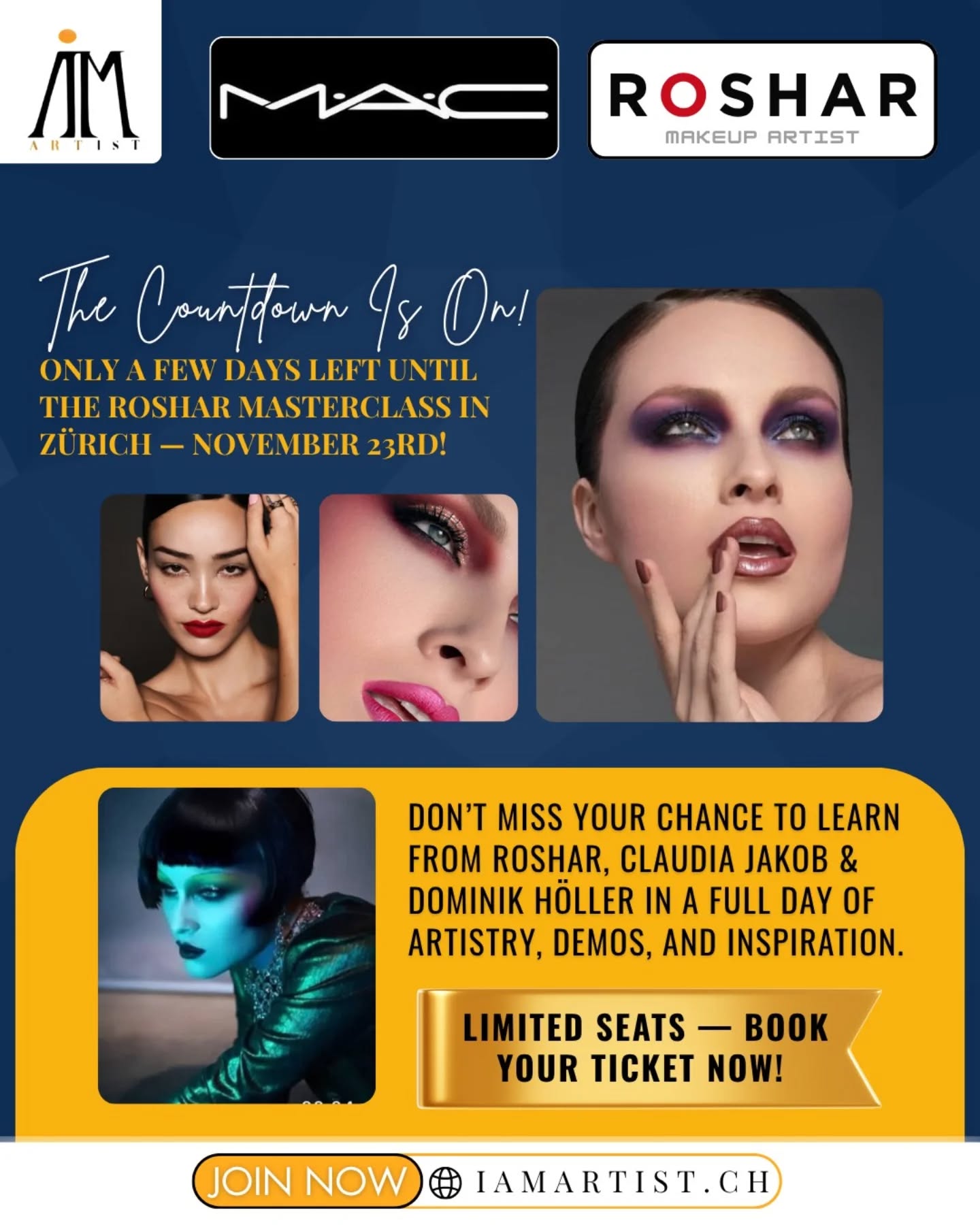 The countdown is almost over! ⏳✨
Get ready for an unforgettable day of artistry and inspiration at the Roshar Masterclass — Zürich, November 23rd!
Join Roshar, Claudia Jakob, and Dominik Höller for a full day of creativity, hands-on demos, and beauty innovation. 💄🎨
Seats are limited — secure your spot now and elevate your craft!
🎟️ Book your ticket today at iamartist.ch
#RosharMasterclass #ZürichEvent #MakeupEducation #iamartistch #Roshar #MakeupArtists #ClaudiaJakob #DominikHöller #BeautyInspiration #Masterclass2025 #MakeupWorkshop #ZürichMakeup #BeautyCommunity #CreativeArtistry #LearnWithTheBest #fyp #explore