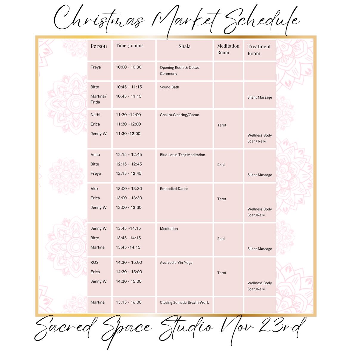 So the schedule for the Christmas Market is up on the website with a download button if needed! This is going to be such an amazing day and yes tickets are selling! So don’t miss out on this incredible opportunity to experience a day of celebrating yourself with a day of healing from massage, yoga, dance, ceremonies, meditation, reiki, sound bath and much more. Each class is a taster so 30mins long with 15 mins in between for chatting and any questions. Still Spaces will be open also from 10:am - 16:00 with discounts on lots of stock and a raffle ( lottery) where you will have the opportunity to win a Still Spaces Christmas Hamper worth 3000:- This day is for you 💕Tickets can be purchased on the website www.sacredspacestudio.se November 23rd 💗🌸💗💫🌟 #stillspaces_ @sacredspacestudio3d