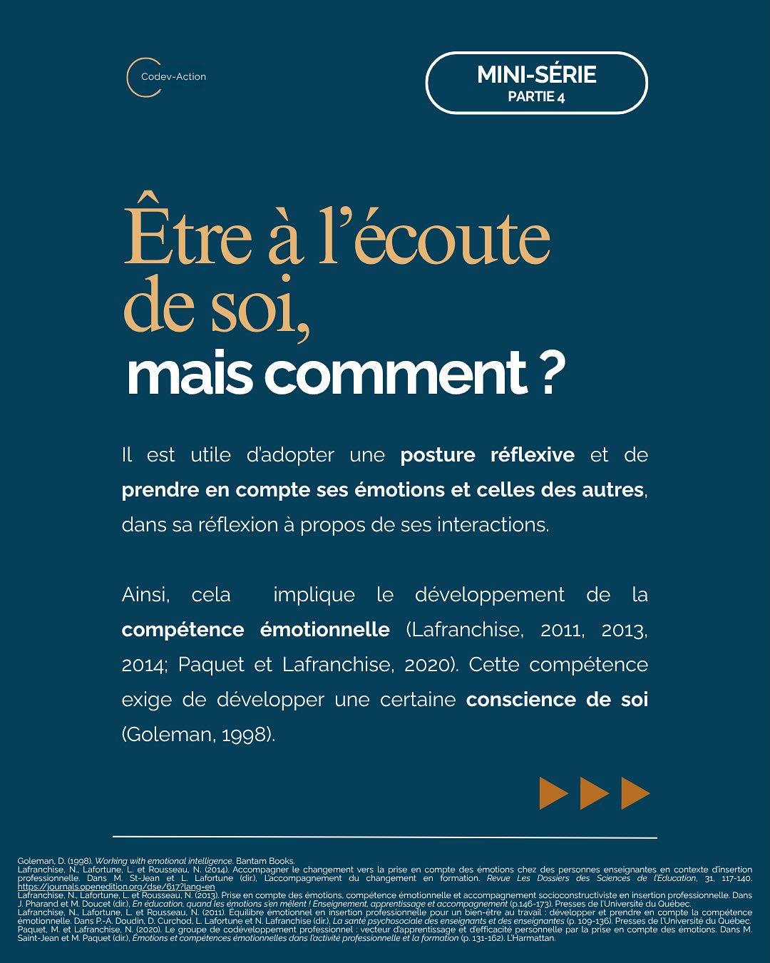 La conscience de soi, c’est comme prendre sa météo intérieure et de s’adapter en prenant compte de notre environnement extérieur. 🌤️
C’est d’ailleurs ce que le groupe de codéveloppement professionnel nous amène à faire à travers ses étapes.
Nous ne tarderons pas à en savoir davantage dans la dernière publication de cette mini-série sur la collaboration.
#Collaboration #Écoutedesoi #Postureréflexive #Groupedecodéveloppementprofessionnel