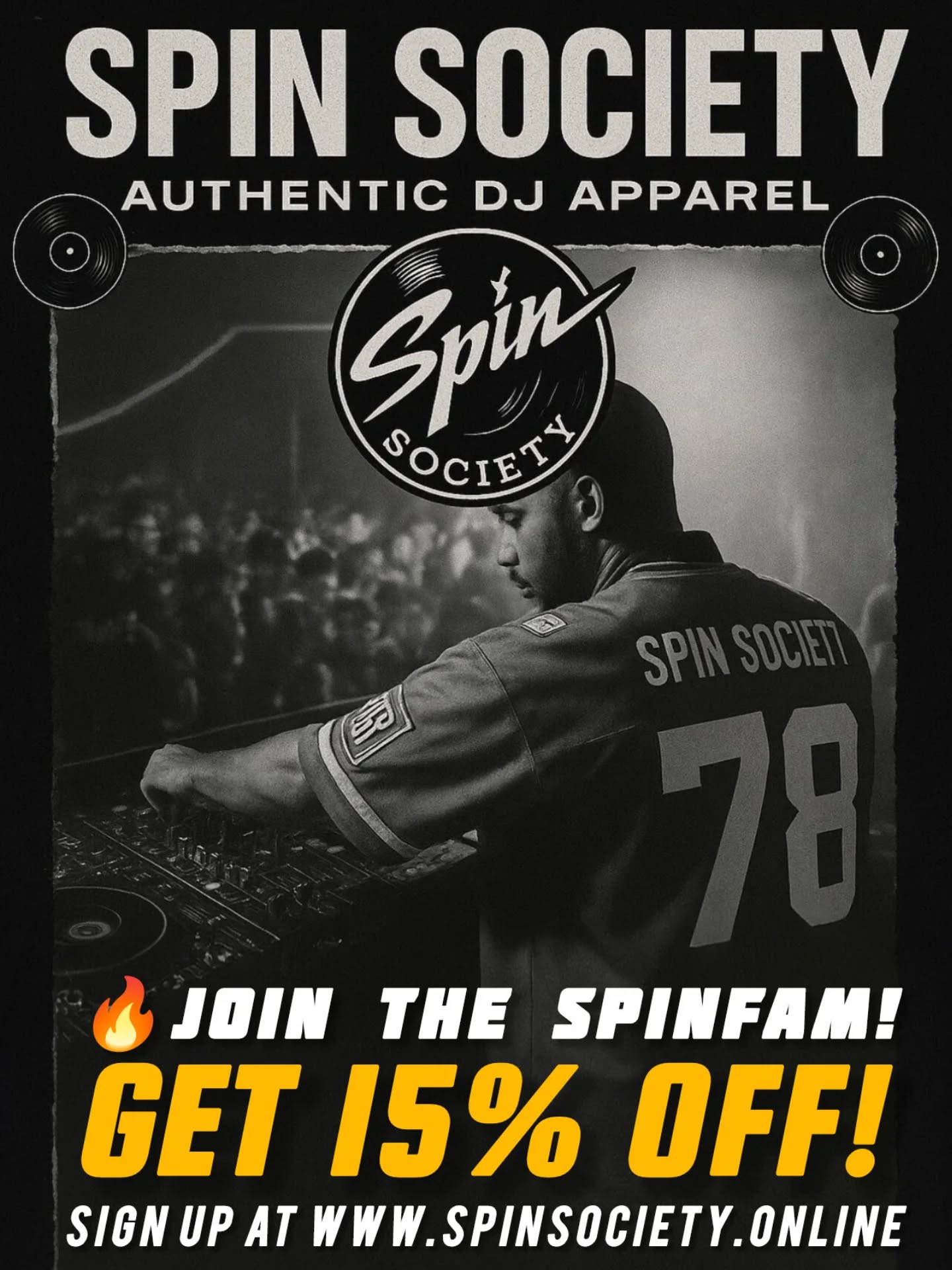 🔥 Join the #SpinFam and rock authentic apparel made by DJs, for DJs, producers and music lovers. We're giving you 15% OFF your entire first order when you sign up.
Authentic Styles
Made by DJ's
15% Off Your Order!
From NOV 7th - Dec 31st
Don't miss the drop! Tap the link in our bio and sign up now! ➡️ spinsociety.online
#SpinSociety #DJApparel #AuthenticStyles #MadeByDJs #DJGear #Turntablist #ScratchDJ #NewDrop #DiscountCode #Get15Off #MusicProducer #DJLife