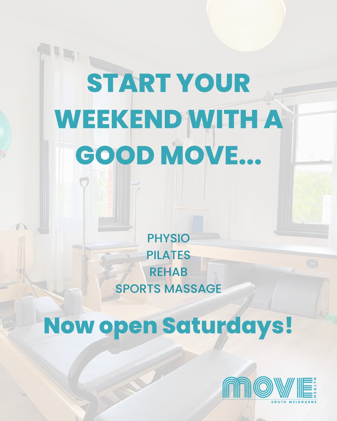 Move Health is now open on Saturdays!
A great option if weekdays get busy or you'd like to stay consistent with your rehab. Our physio team are here to support you and your goals, at a time that suits best.
Book online via our website or using the link in our bio - see you there!
#movehealth#physiotherapist#physiotherapy#southmelbourne#pilates#rehab#melbournephysio