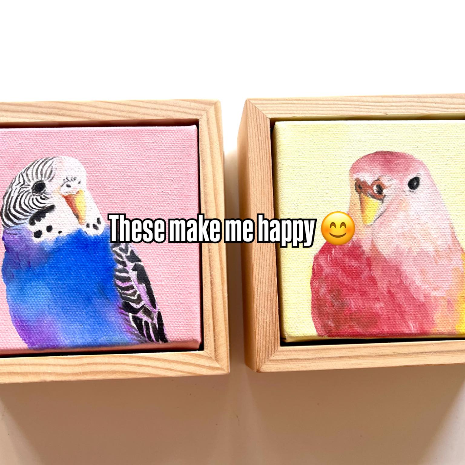 Little itty bitty birds 6/inches x6/inches canvas, painted in oils, framed in wood.