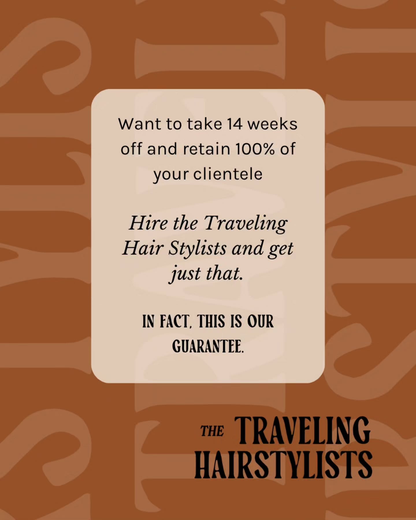 Client retention is one of the biggest worries stylists have when planning a maternity or medical leave.
You worry about whether they will come back, what if they get the wrong color, and then you have to fix it, or what if clients get antsy during a longer leave.
So what if you didn't have to worry about any of this, could take as long as you need, and not lose any clients in the process.
That's exactly what we offer at The Traveling Hair Stylists👏
A service of experienced stylists that travel directly to your space and provide coverage with your guidance and support your clients during your time off.
And based on our 2025 contracts, we guarantee maximum retention and total peace of mind.
So, DM, if you are interested in coverage in 2026🎉