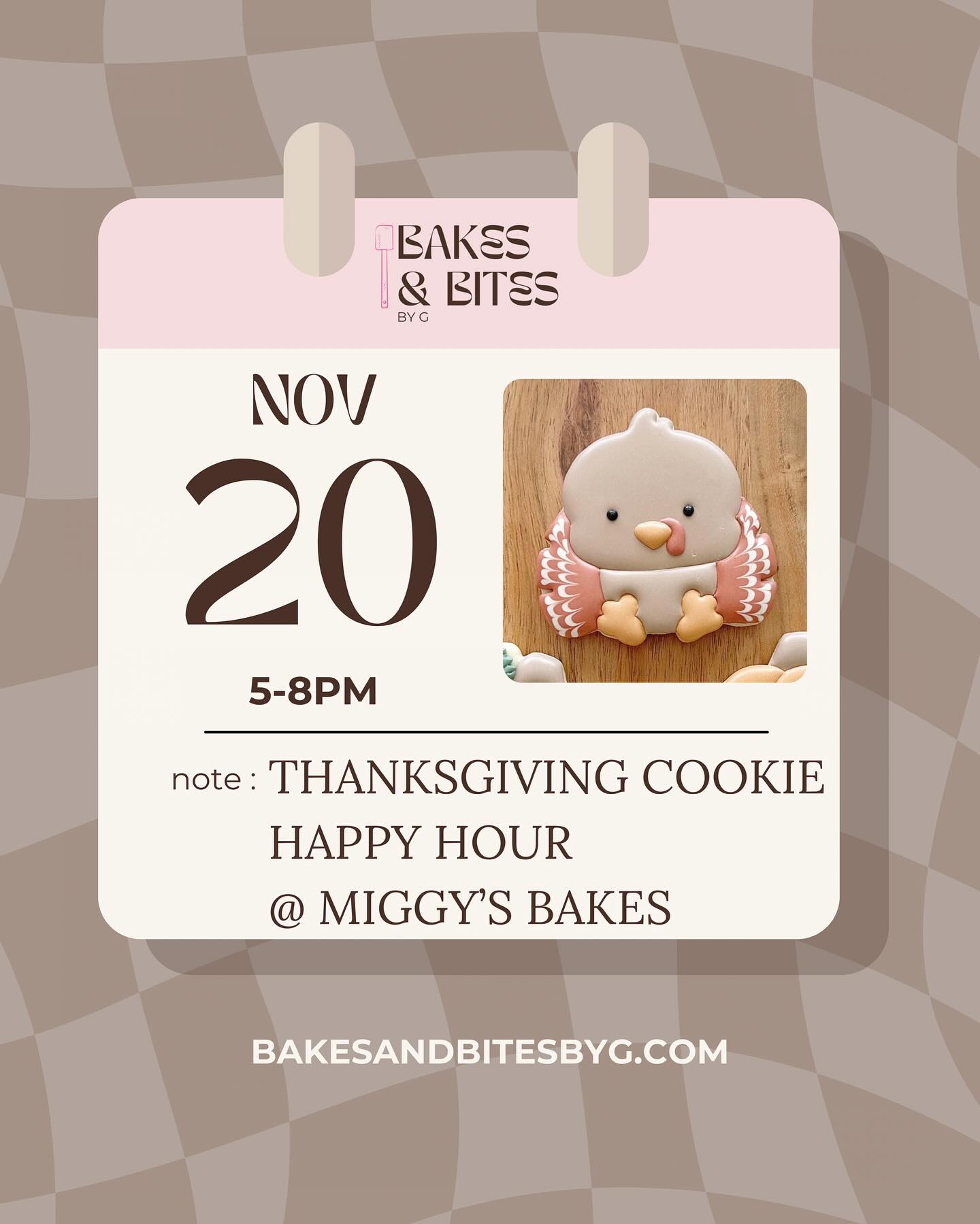 thanksgiving cookie happy hour is live!! 🦃🥧
join me thursday, november 20th from 5–8 pm at @miggysbakes in middleton for a cozy, laid-back night of cookie decorating!
if you’ve ever wanted to try royal icing without the pressure of a full class, this is the perfect chance • each ticket includes 3 thanksgiving-themed cookies, all the icing + materials you’ll need, and step-by-step instructions to follow at your own pace • plus, i’ll be there the whole time to help and answer questions 🤍