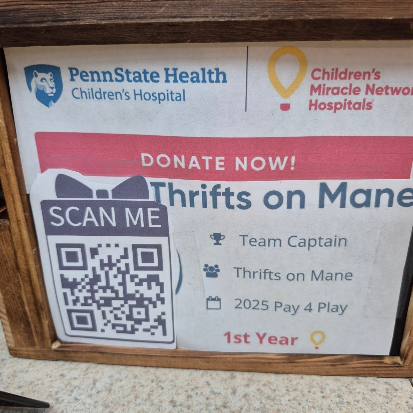 We're raising funds for Children's Miracle Network and have a HUGE goal! Use our QR code to go to our page or go to https://www.cmnhershey.org/participants/Thrifts-on-Mane/donate PLEASE SHARE!