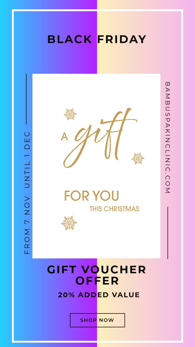 ✨ BLACK FRIDAY GIFT VOUCHER OFFER ✨
The season of giving (and glowing!) is here.
From today, 7th November until 1st December 2025, enjoy a 20% added value on all Bambú Spa & Skin Clinic Gift Voucher purchases! 🎁
That means if you buy a £100 voucher, we’ll make it worth £120 to spend on your favourite treatments — the perfect way to pamper yourself or someone special. 💆♀️🌿
🖤 Treat your loved ones to relaxation, rejuvenation, and radiant skin this Black Friday season.
📅 Offer valid: 7 Nov – 1 Dec 2025
💻 Available online and in-store
💌 Gift the glow this holiday season ✨
#BlackFriday #SpaDeals #GiftVoucher #BambuSpa #SkinClinic #PamperYourself #SupportLocal #SpaGifts #SelfCare #BlackFridayOffer #GlowWithBambu