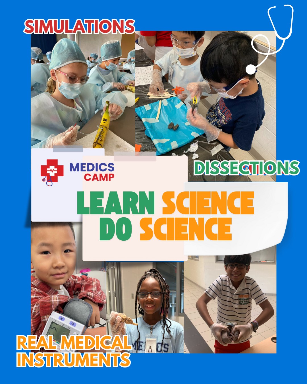 💨 Skip the worksheets and surface-level experiments!
✅ At Medics Camp, science isn’t just learned — it’s lived! 🔬✨
Campers dive into the world of medical science through hands-on station activities that simulate real-life procedures performed by a wide range of healthcare professionals. From mock oral surgeries in dentistry to eye exams in optometry, and even diagnosing animal patients like a veterinarian, kids step into the shoes of medical professionals like surgeons, dermatologists, obstetricians, endodontists, pathologists, and more!
Many activities use real medical equipment such as stethoscopes, thermometers, pulse oximeters, blood pressure cuffs, and otoscopes giving campers an authentic experience.
🫀 Campers also get a close-up look at real medical specimens, like pig hearts and sheep brains, to explore the structure and function of vital organs.
🧪 Through exciting experiments using the scientific method, kids build essential skills like critical thinking, problem solving, and a lifelong love of science!
#MedicsCamp #FutureDoctors #ScienceIsFun #MedicalScienceForKids #STEMCamp #STEMEducation #MedicalScience #Science #HandsOnLearning #LearningByDoing #2026SummerCamp #Toronto #Markham #Richmondhill #Newmarket #Vaughan #Vancouver