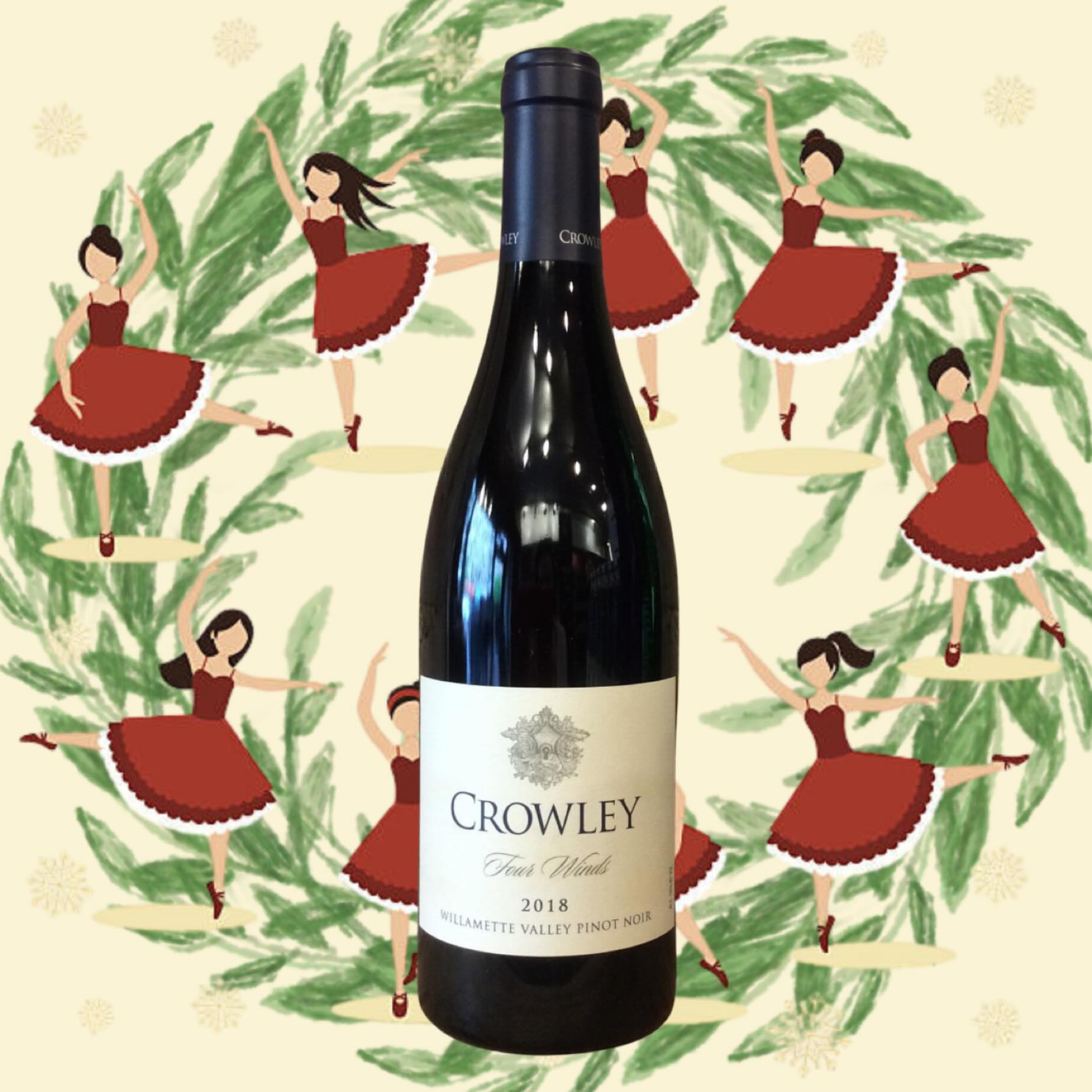 On the ninth day of Christmas, my wine wholesaler sold to me… Crowley Pinot Noir Four Winds (2022)!
From a 35-year-old, own-rooted, dry-farmed vineyard perched at about 800 feet of elevation (er…the North Pole?) Super light on its feet but quite powerful, like a ballerina…with or without food you can live on the aroma alone. Willamette Valley Pinot noir at its finest. 💃
@crowleywines