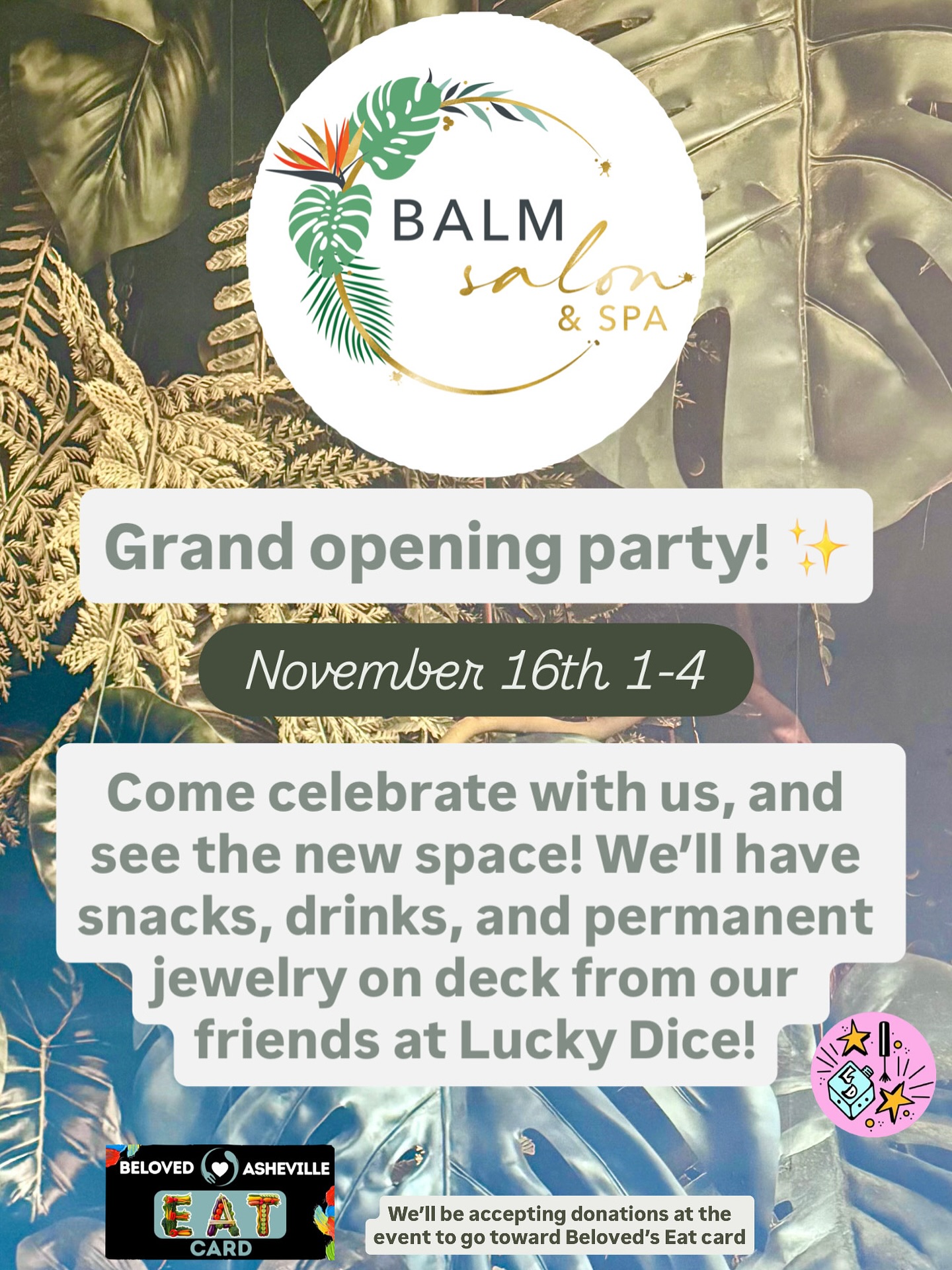 Come party with us! Check out the newest space in the River Arts District, bring your friends, bring your partners, share the news! 🥳
•Snacks
•Drinks
•Permanent Jewelry
•Good vibes
•Great music
•Your favorite faces
We can’t wait to see you there! ✨
**Donations will be accepted, but aren’t required. We want to show our community some love, and help support those that need it most. Every penny collected will go toward @belovedasheville EAT card.
.
.
.
.
.
#asheville #riverartsdistrict #grandopening #newbuisness #wnc #rad #reels #viral #salon #avl #spa #spasuite