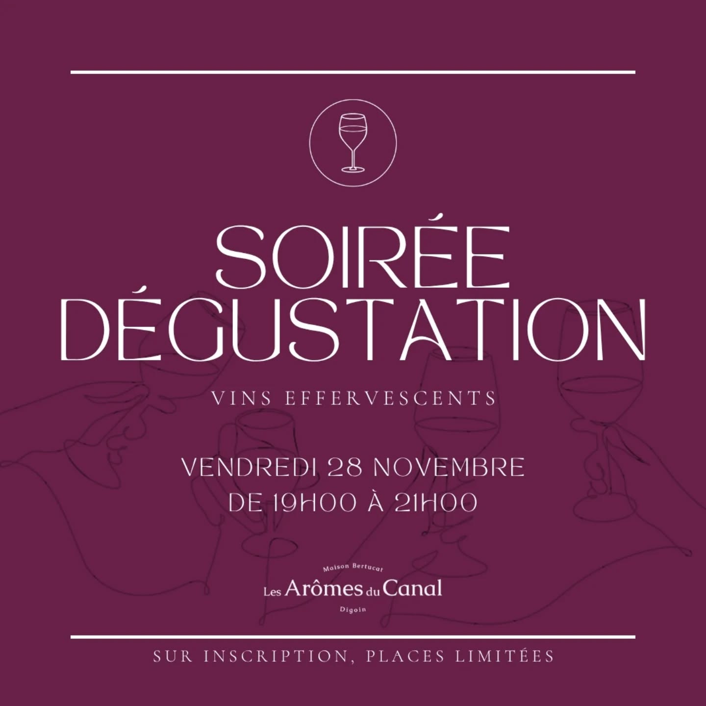 | Soirée Dégustation |
Pour la dernière Soirée Dégustation de l'année et pour préparer les fêtes, nous vous proposons la thématique Vins Effervescents 🥂 Avec une sélection de Crémants & Champagnes 🍾
Quand : le Vendredi 28 Novembre, de 19h00 à 21h00
Où : au Canal Cowork, 4 Rue Basse à Digoin
Tarif : 30€
⚠️ Nombre de places limitées
Les inscriptions se font :
- en boutique
- par téléphone au 03 85 24 59 65
- par mail contact@lesaromesducanal.com
À l'occasion de la soirée, vous bénéficierez de 10% de remise sur les cuvées proposées à la dégustation.
N'hésitez pas si vous avez des questions 😊
#degustation #soireedegustation #cremant #champagne #caviste #digoin #saoneetloire #route71 #saoneetloiretourisme