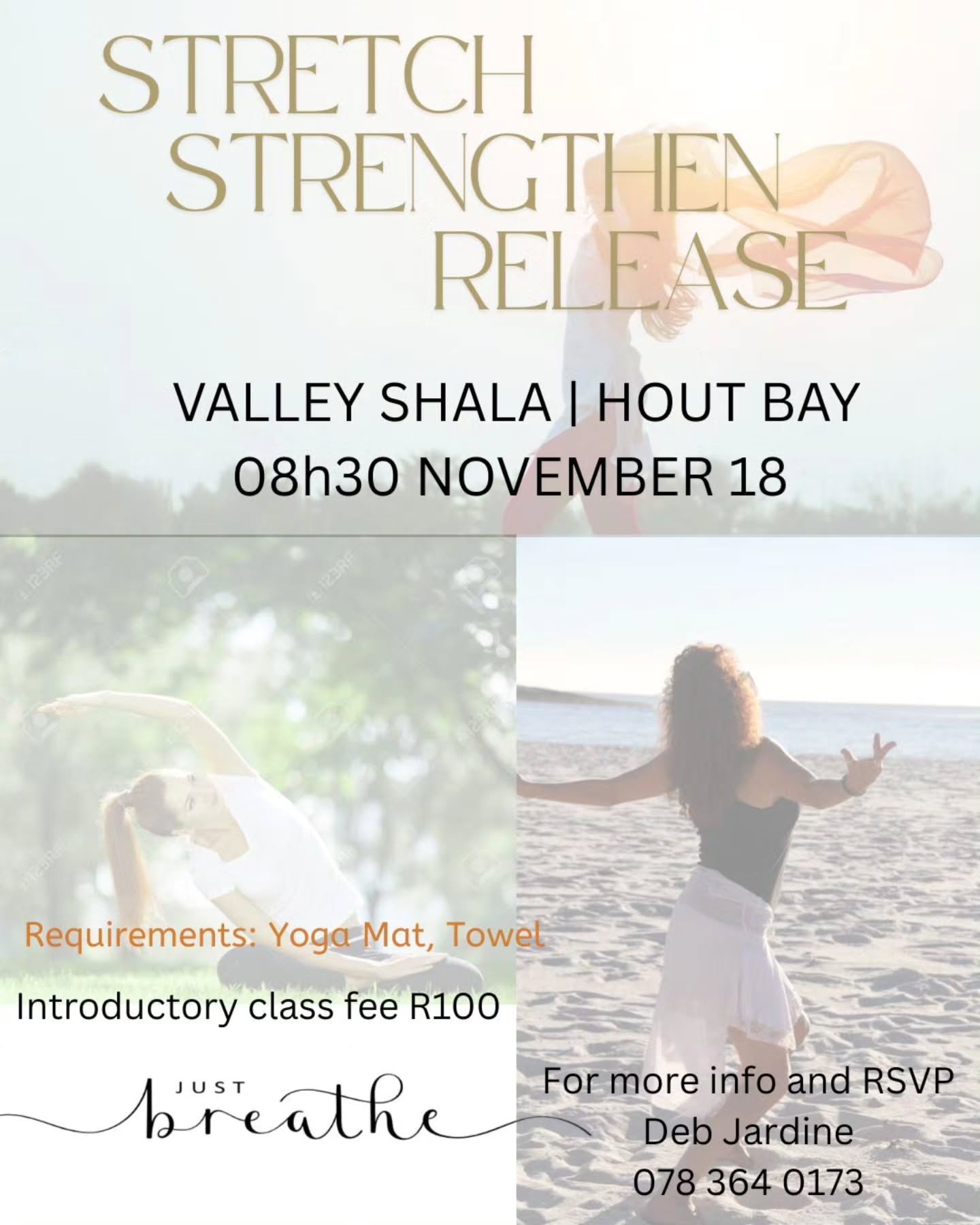 • I N T R O D U C I N G • a new class called Stretch, Strengthen and Release. With Deb 💕
Join us for an introductory class on next Tuesday, November 18th at 8.30am. What to expect? Here is Deb's description of her creation:
"Dance and conscious movement have been part of my life for as long as I can remember. I’ve been so fortunate to learn from incredible mentors and to grow through years of performing, teaching, and guiding others. This class brings together all that wisdom — mindful breath, beautiful placement, and strong, flowing movement — to help you reconnect with your body and release what no longer serves you.
It’s created with care, love, and a deep understanding of movement and energy. I continue to mentor young dancers and love watching the transformation that happens through this kind of work. I can’t wait to share this beautiful practice with you!"
First class is R100. Please bring cash and RSVP either via DM or directly to Deb.
• S E E Y O U T H E R E •
✨️🌿🤸♀️💃🌹☀️🌱🌸🌟🔥