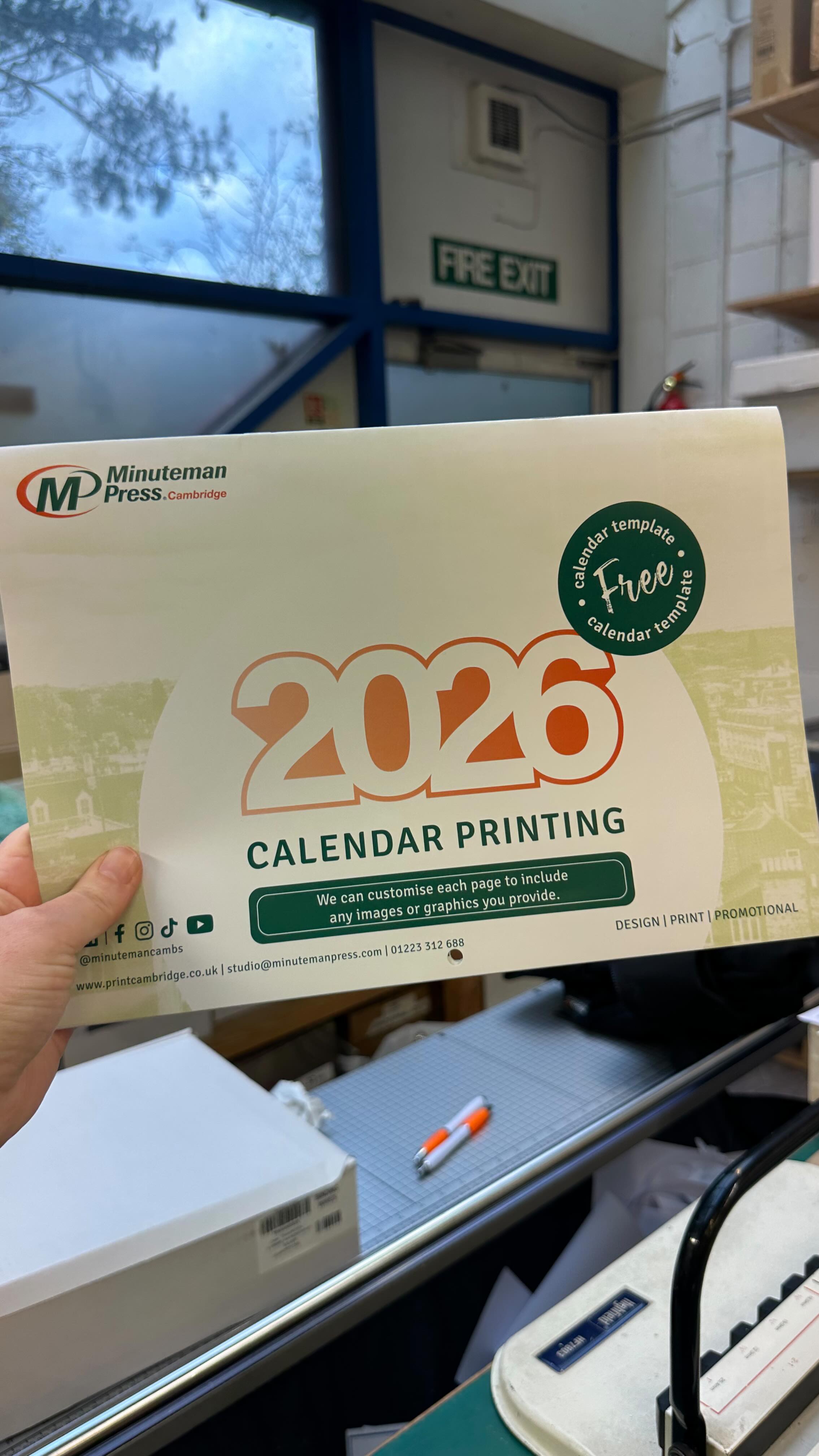 What’s involved in making a professional calendar print?
It’s a multi-step process, including printing, trimming, and a quick trip through our booklet maker before the final punch or wire binding. Luckily, at Print Cambridge, our team of print and finishing experts ensures a pristine finish. And, to make the design process even easier, we can use one of our calendar templates, saving you time and effort. The results: a unique final product - the perfect gift to leaf through the months of next year!
#calendar #cambridge #printdesign #minuteman #asmr