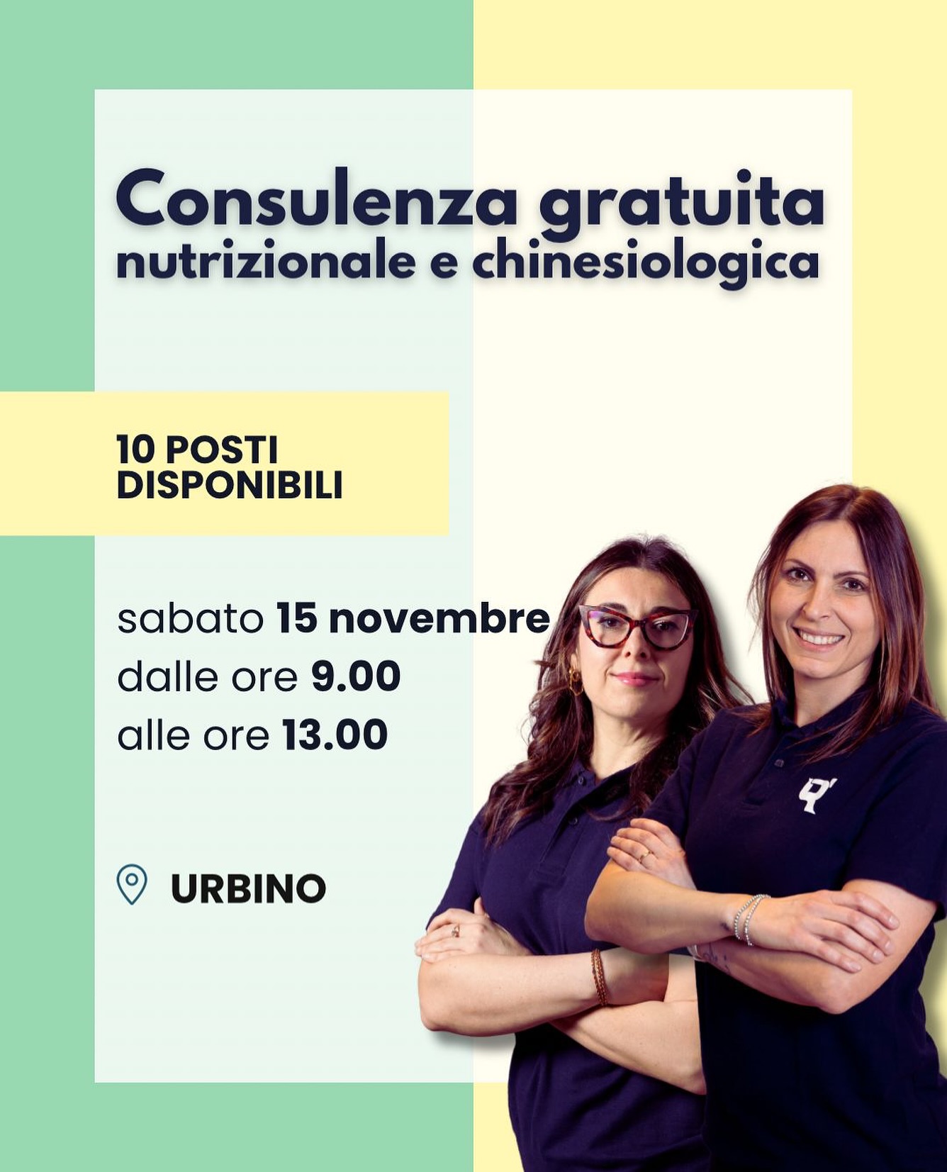 ✨ Sabato 15 novembre, dalle 9:00 alle 13:00, ti aspettiamo da RiEDUCA per una 𝐜𝐨𝐧𝐬𝐮𝐥𝐞𝐧𝐳𝐚 𝐠𝐫𝐚𝐭𝐮𝐢𝐭𝐚 dedicata al tuo benessere e alla tua salute.
@sara.giuliodori_chinesiologa e @sarabiologanutrizionista saranno a tua disposizione per aiutarti a:
◾️ migliorare la tua alimentazione,
▪️ ottimizzare il tuo movimento,
▪️ trovare il giusto equilibrio tra movimento e nutrizione
💪🏻 Prenota la tua consulenza gratuita! I posti sono limitati!
📱Scrivi in DM o su WhatsApp al numero 3792298557.
#nutrizione #movimento #salute #urbino
