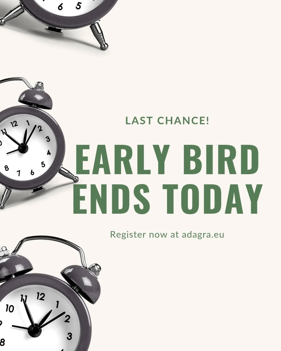 Early-bird pricing is officially closing today! ⏰
If you’ve been thinking about joining AdAgrA 2026, now is the moment — this is your final opportunity to register at the lowest price.
Come grow, learn, and connect with fellow believers who are passionate about practical agriculture, mission, and country living.
📅 6–11 January 2026
📍 Pracht, Germany
Secure your spot → adagra.eu