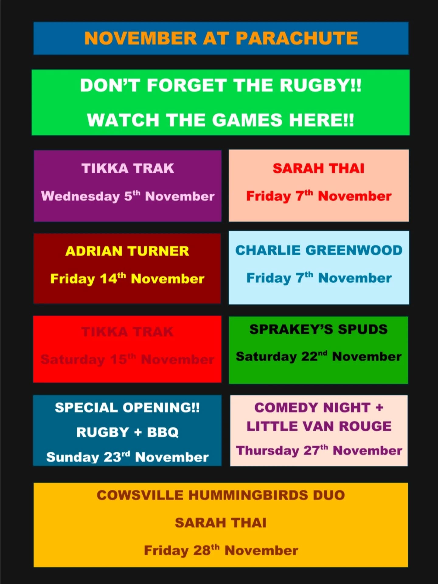 Want to see what we've got coming up easier? Well here you go, all the events we have scheduled for the month so take note and we hope to see you there !!