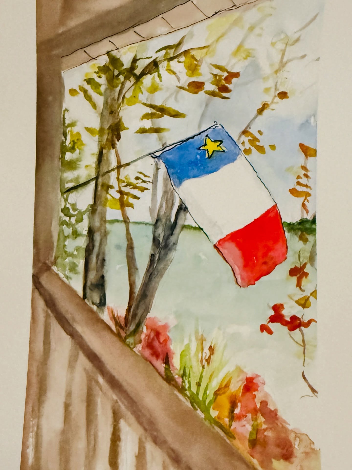I was lucky to find the time to do some painting in Nova Scotia on my recent trip. The first is the beautiful view of the lake from my dear friend’s deck - with the Acadian flag flying proudly and the second is of the family shanty on the Tusket Islands.