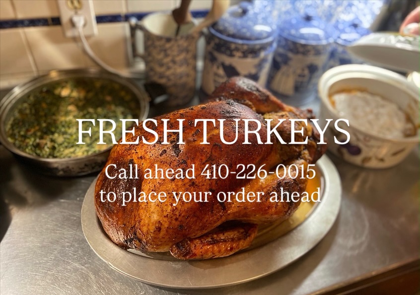 Gobble Gobble, we have an announcement. We are selling whole fresh turkeys from 10 to 24 lbs.
These turkeys are fresh from Valley Bell Turkey farm, free range, no added hormones, and will make your thanksgiving dinner perfect. 🦃
ALSO, we are selling fresh homemade pies from scratch by Kate. Apple, Cherry, Blueberry, Pumpkin and Pecan are available. Don't miss out on these, they are homemade, local, and delicious. 🥧
Call ahead at 410-226-0015 to place your order.