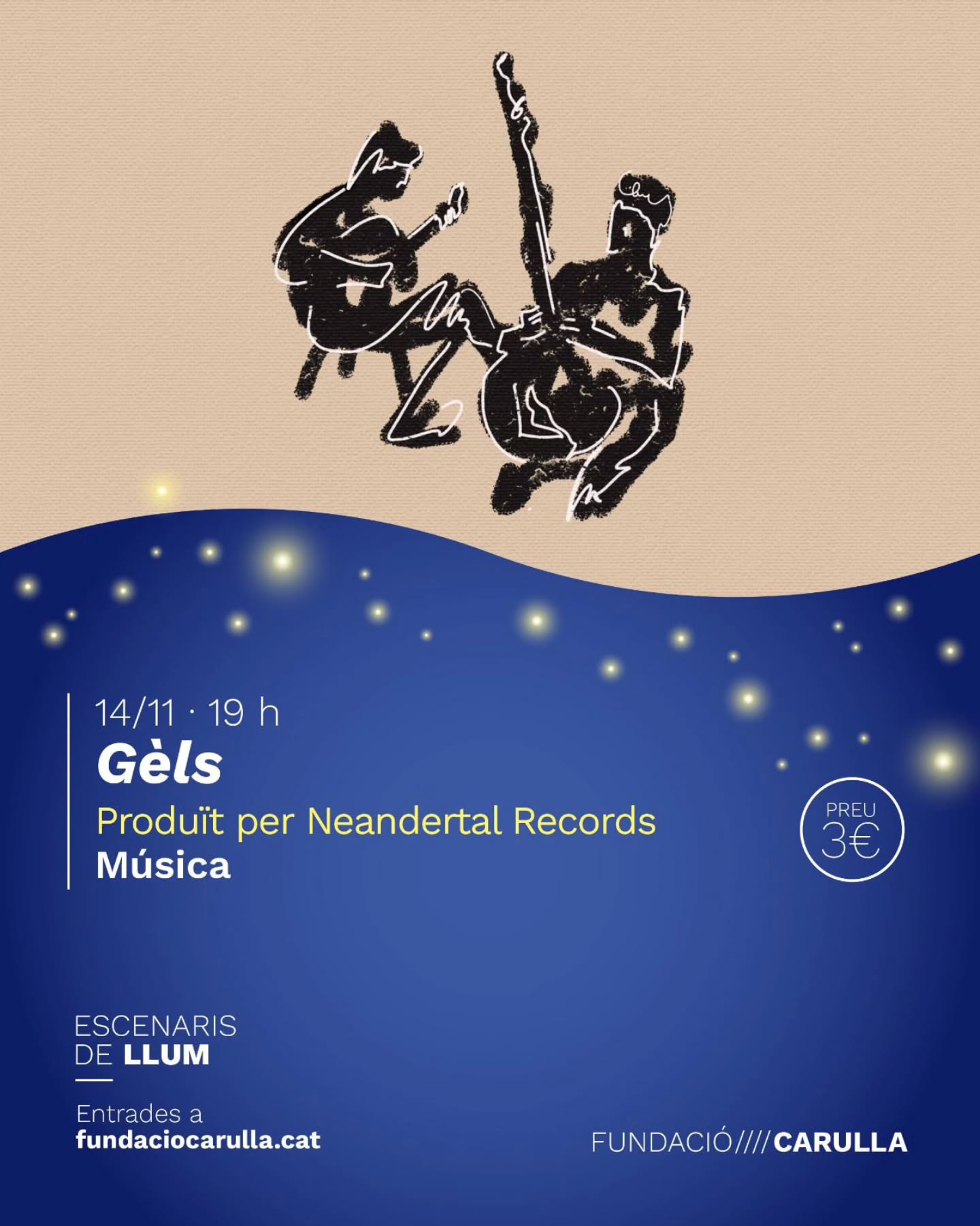 Escenaris de Llum: @gels_k.g a @fundaciocarulla
El duet instrumental Gèls presenta "Díade", una producció de @neandertalproduccions . Un viatge que atrapa i inspira. Una experiència musical íntima, pensada per a connectar amb el públic en profunditat.
🎶 Amb la delicada combinació de guitarra i _kamele n’goni_ (arpa africana), es teixeix un paisatge sonor que barreja el *folk-pop afroambiental amb moments d’improvisació*.
📆 14/11
🕖 19:00 h
📍 Fundació Carulla (C/ Almogàvers, 214)
🆓 Entrada gratuïta amb el codi: POBLENOU
🎟️ Entrades a: https://www.eventbrite.com/e/escenaris-de-llum-gels-tickets-1755900478599