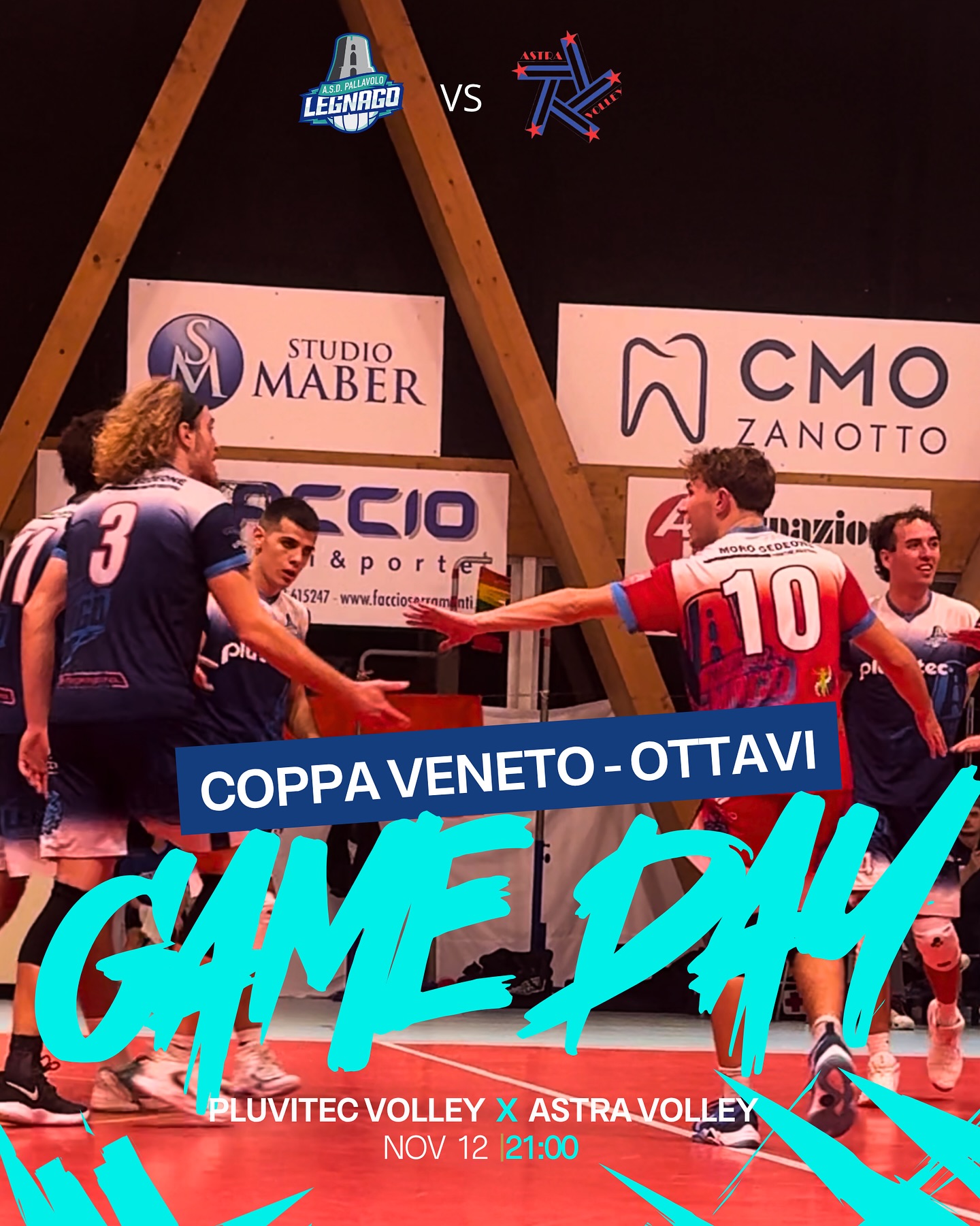 Coppa Veneta – Ottavi di finale
Dopo una prima fase chiusa al primo posto assoluto tra tutte le squadre, la nostra Pluvitec Legnago è pronta a tornare in campo per gli ottavi di finale di Coppa Veneto.
Una sfida a eliminazione diretta che ci vedrà opposti ad Astra Volley, in un match che promette intensità e spettacolo.
📅 mercoledì 12 novembre – ore 21:00
📍 Scuole Medie Frattini – Legnago (VR)
🆚 Astra Volley
Una serata importante per continuare a scrivere il nostro percorso in Coppa: vi aspettiamo sugli spalti a sostenere la squadra!
#asdpallavololegnago
