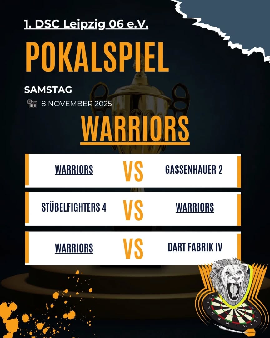 2. Runde MSDL Landespokal
Samstag steht die 2. Runde des @mdsl_darts Landespokal auf dem Plan.
Auch in der 2ten Runde wird unser Vereinsheim wieder als Austragungsort genutzt.
Nach dem Ausscheiden der Lions und Underdoxx in Runde 1 liegt nun alle Hoffnung auf unseren Warriors.
Für sie geht in der 2. Runde gegen Gassenhauer 2, die Stübelfigthers 4 und dem Stadtrivalen Dart Fabrik IV.
Das Zeil unserer Jungs ist klar, der Einzug in die 3. Runde soll her.
Wir sind gespannt was uns der Spieltag bieten wird.
Eins ist klar; es werden spannende und enge Spiele.
Wir wünschen allen Mannschaften viel Erfolg und ein schönes Good Darts 🎯