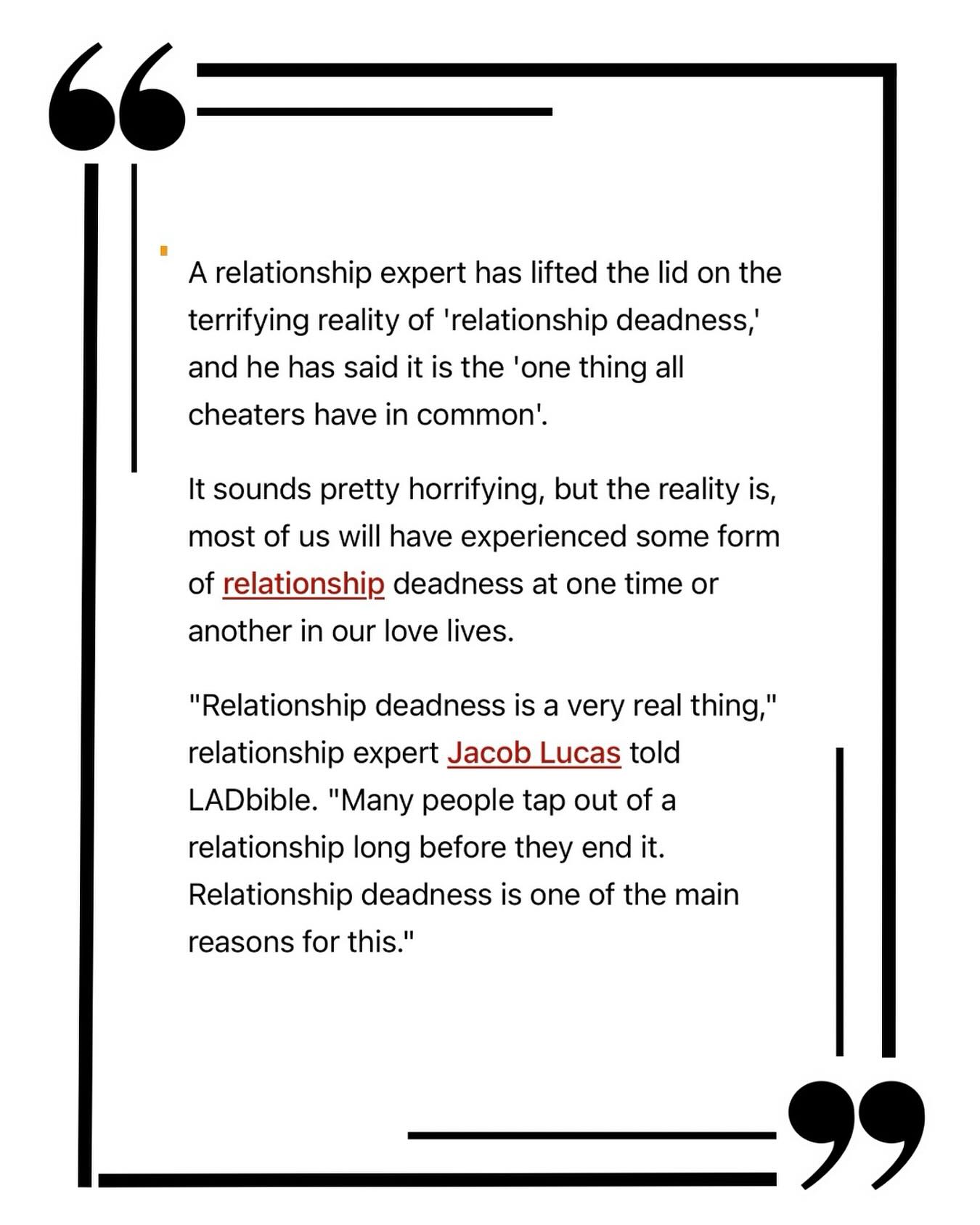 Our Relationship Expert @jacoblucas101 chats to @emmarosemurgey at @ladbible and lifts the lid on ‘Relationship Deadness’ - it is a very real thing.