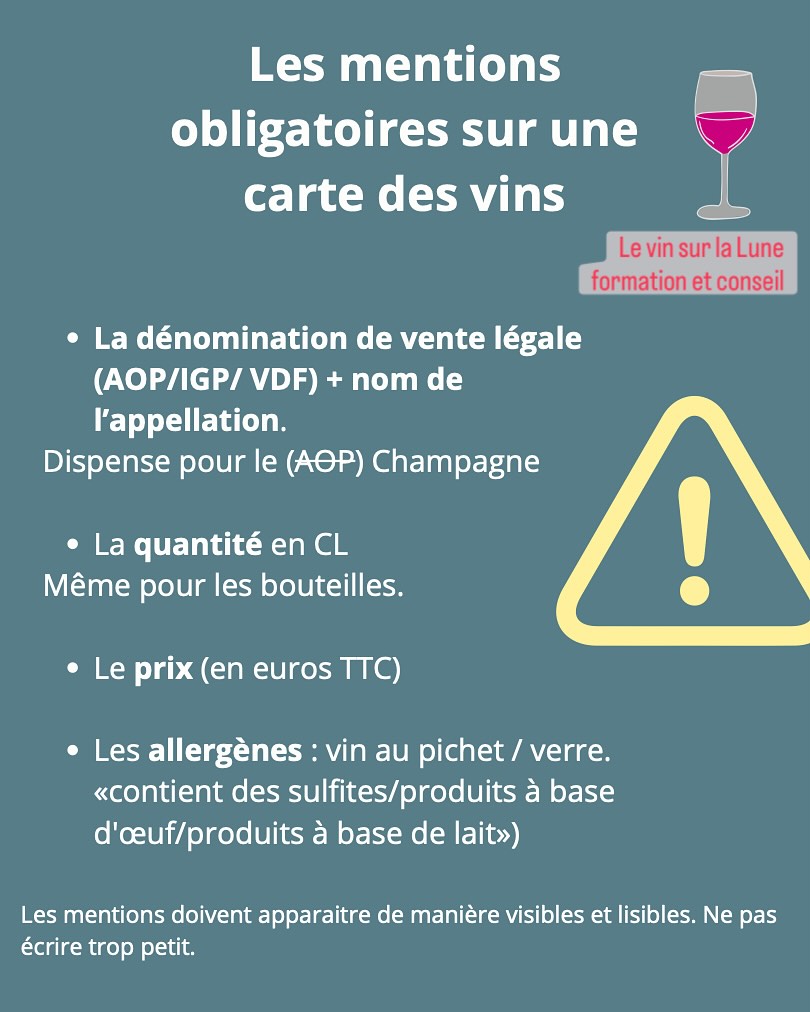 Rappel des mentions obligatoires sur une carte des vins en restauration : les obligations légales obligatoires #restaurant #cartedesvins #vin