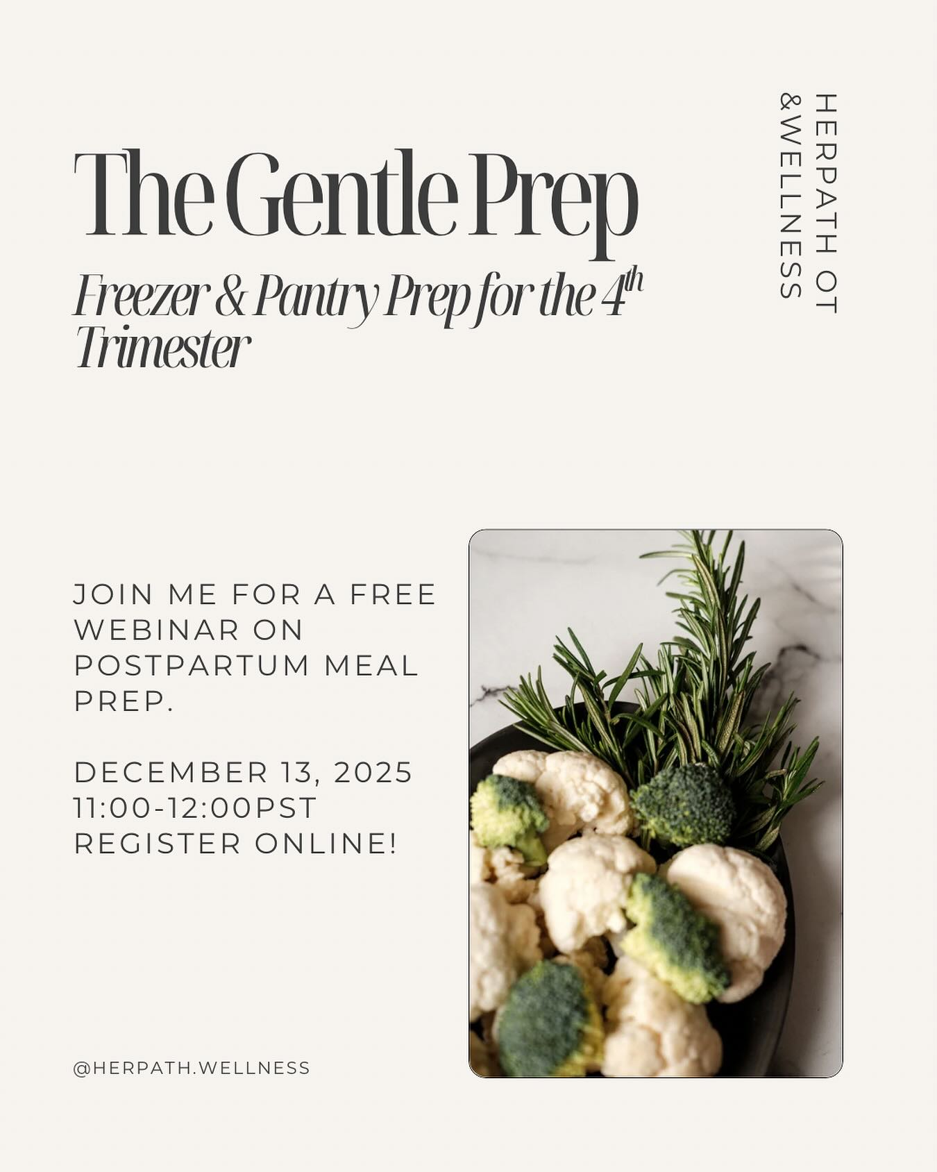 Join me on December 13th at 11:00 AM PST for a free virtual webinar where we’ll talk through practical postpartum pantry staples, freezer-friendly meals, and simple ways to nourish your healing body in those early weeks.
Perfect for anyone preparing for birth, currently postpartum, or supporting a loved one in their fourth trimester.
Register on my website: herpathotandwellness.com
(Or tap the link in bio!)
Can’t wait to share this space with you
@herpath.wellness