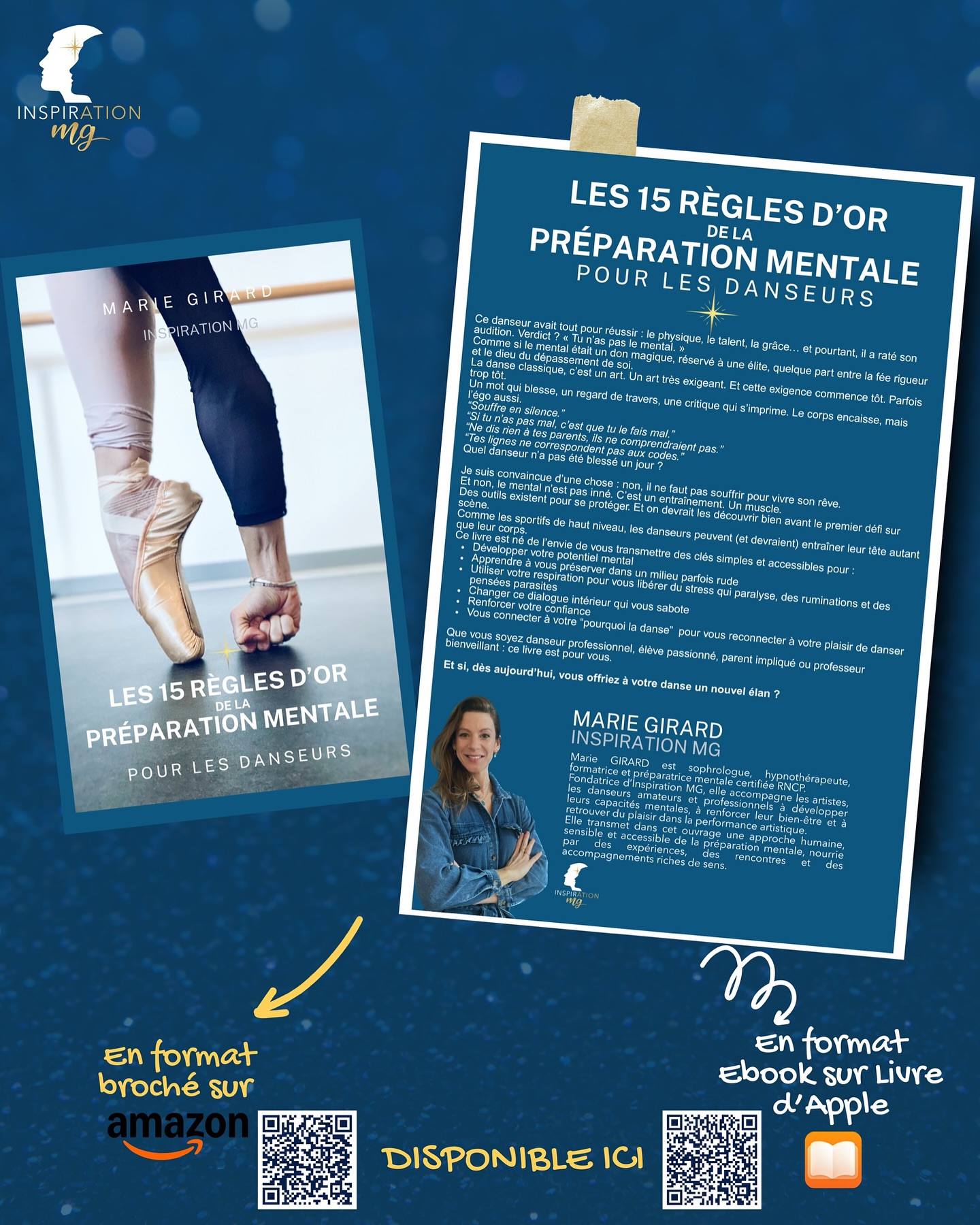 ✨Parce que la danse ne devrait jamais rimer avec souffrance, ce guide invite chaque danseur à prendre soin et renforcer son mental pour danser avec plus de liberté, de confiance et de joie. ✨
On croit souvent que le mental, c’est ce qui fait la différence entre ceux qui réussissent et ceux qui échouent, qui se découragent .
Mais le mental, ça ne se possède pas. Ça s’entraîne.
📕 Ce livre s’adresse à tous les danseurs -amateurs, professionnels, professeurs ou parents- qui veulent comprendre comment préserver leur bien-être dans un milieu exigeant, se libérer du stress, retrouver confiance, et redonner du sens à leur art.
Je l’ai souhaité comme un guide pratique et nomade, facile à lire et à amener partout dans votre sac de danse, à lire ou écouter grâce aux guides audios , en répétitions ou en coulisses, pour souffler, vous recentrer ou prendre de la distance.
🪽 Et si, dès aujourd’hui, vous offriez à votre danse un nouvel élan ?
Retrouver le lien pour vous le procurer dans la bio ⤴️
En partenariat avec 💙 :
@charlotte_pons_biographe de Manifest’ 🪶 pour l’accompagnement et
@mariechartier8 pour ses illustrations ✏️
Merci à toutes les deux pour leur collaboration et leur précieux soutien dans ce projet.
#Danse #Danseur #Danseuse
#VieDeDanseur#PréparationMentale
#MentalDesDanseurs #DanseEtBienEtre
#ConfianceEnSoi #Motivation #sophrologie #livre #amazon #guidepratique #bienetre #santementale #sophrologie #dancer #bordeaux #opera #paris