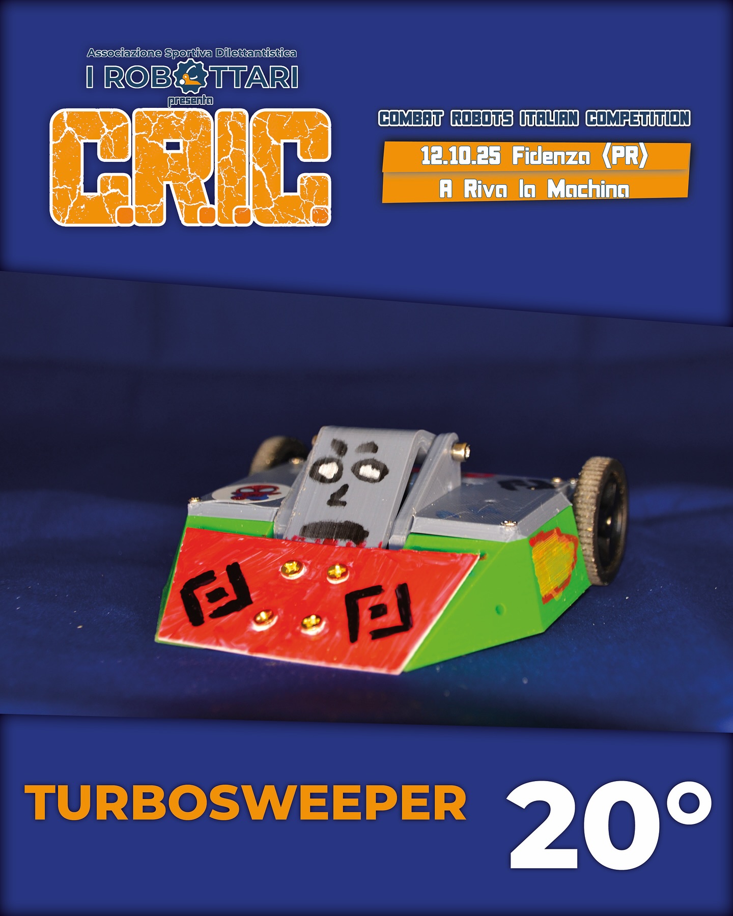 CLASSIFICA COMPLETA del CRIC FIDENZA 25!
Mentre stiamo pubblicando i video della terza edizione del Combat Robots Italian Competition sul canale YouTube dell’ASD I Robottari, ecco a voi tutti e 20 i robot che hanno partecipato alla competizione!
Guardate i video e diteci qual è il vostro preferito e se secondo voi poteva fare di meglio!
#antweight #combatrobots #battlebots #robotwars #italy