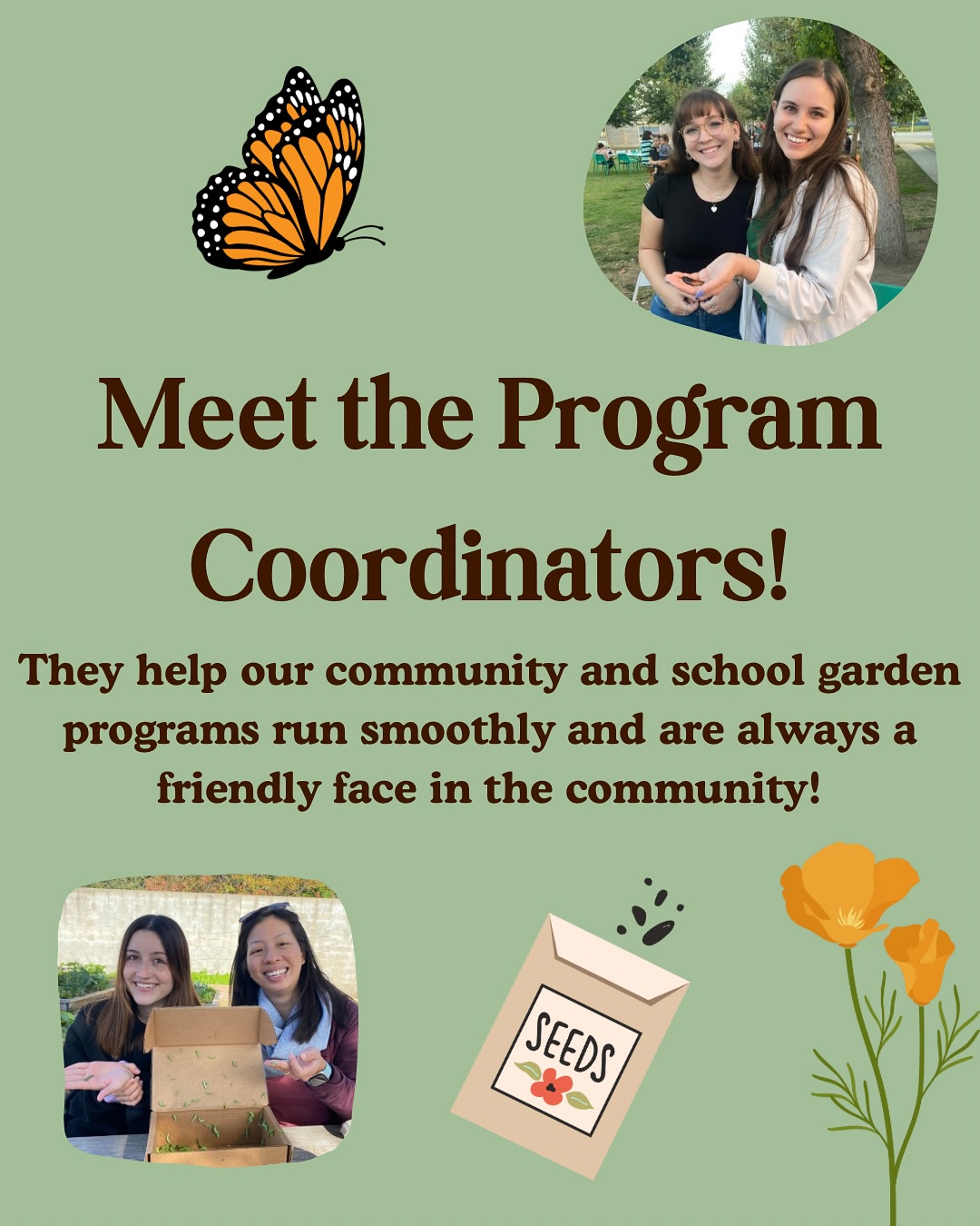 Meet our program coordinators! 🌱 You may see them in our school or community gardens leading classes, hosting workshops, and making sure our programs are running smoothly! They all started as @caclimateaction fellows, and have grown in the roles and joined staff to continue making a difference in our community. Say hi to Chloe, Jackie, Jennifer, and Kelly in the comments! 🥦